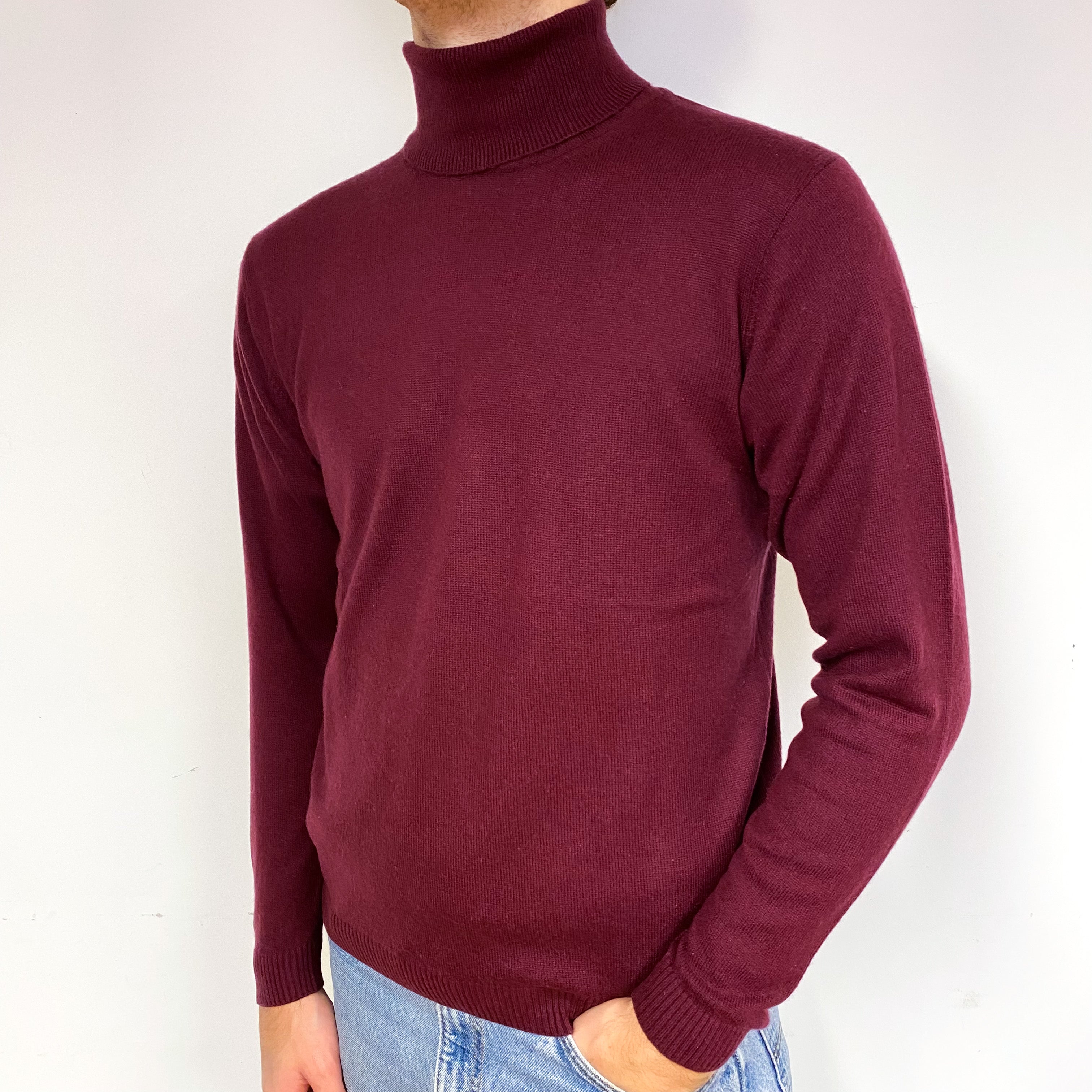 Men's Mulberry Purple Cashmere Polo Neck Jumper Medium