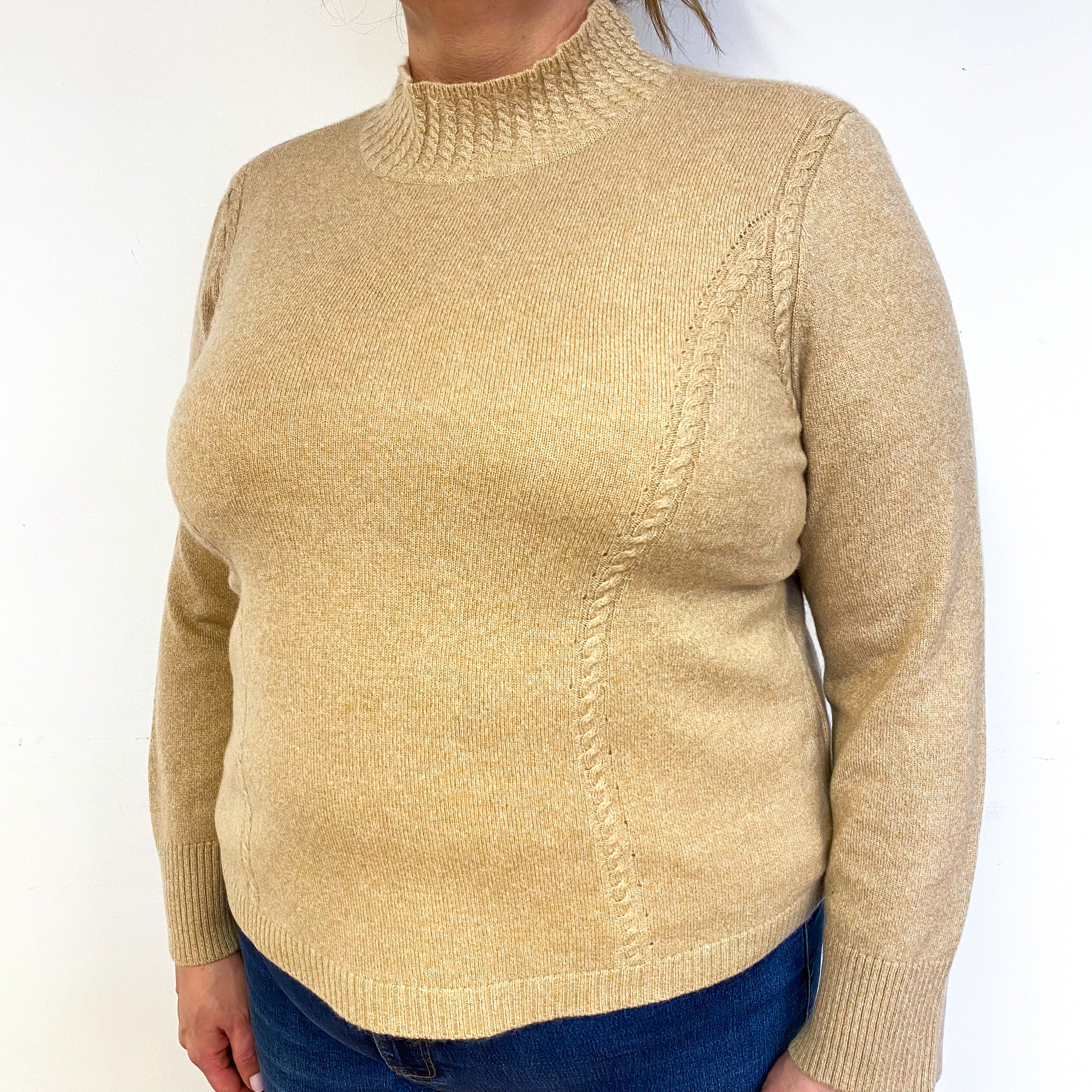 Caramel Beige Cashmere Turtle Neck Jumper Extra Large