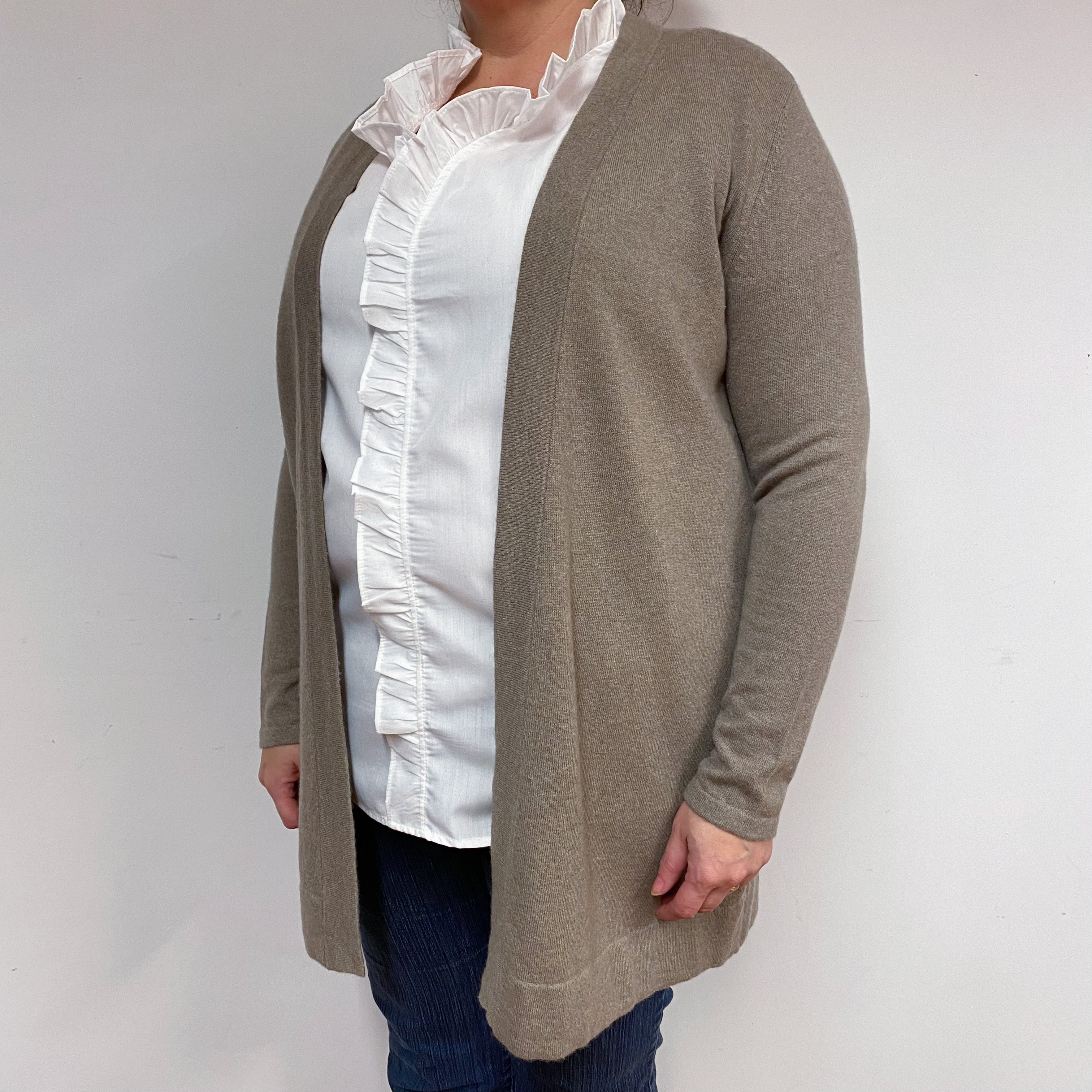 Mocha Brown Cashmere Edge to Edge Cardigan Extra Large