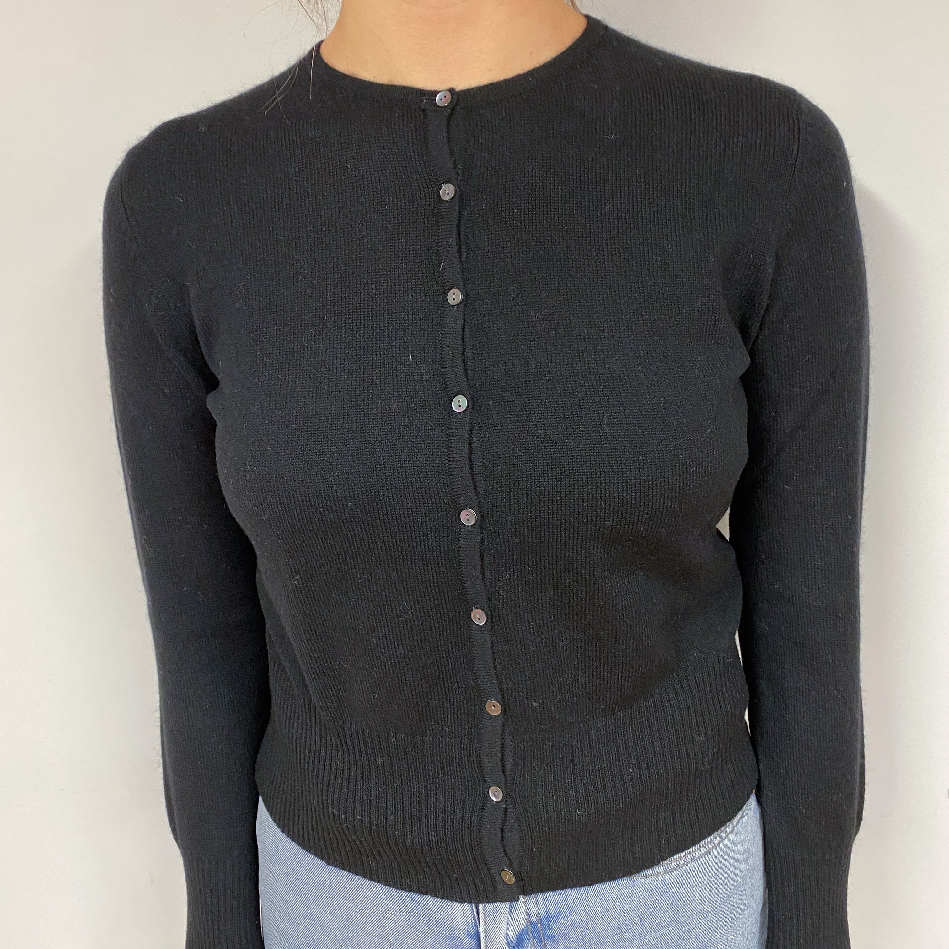 Black Cashmere Crew Neck Cardigan Small