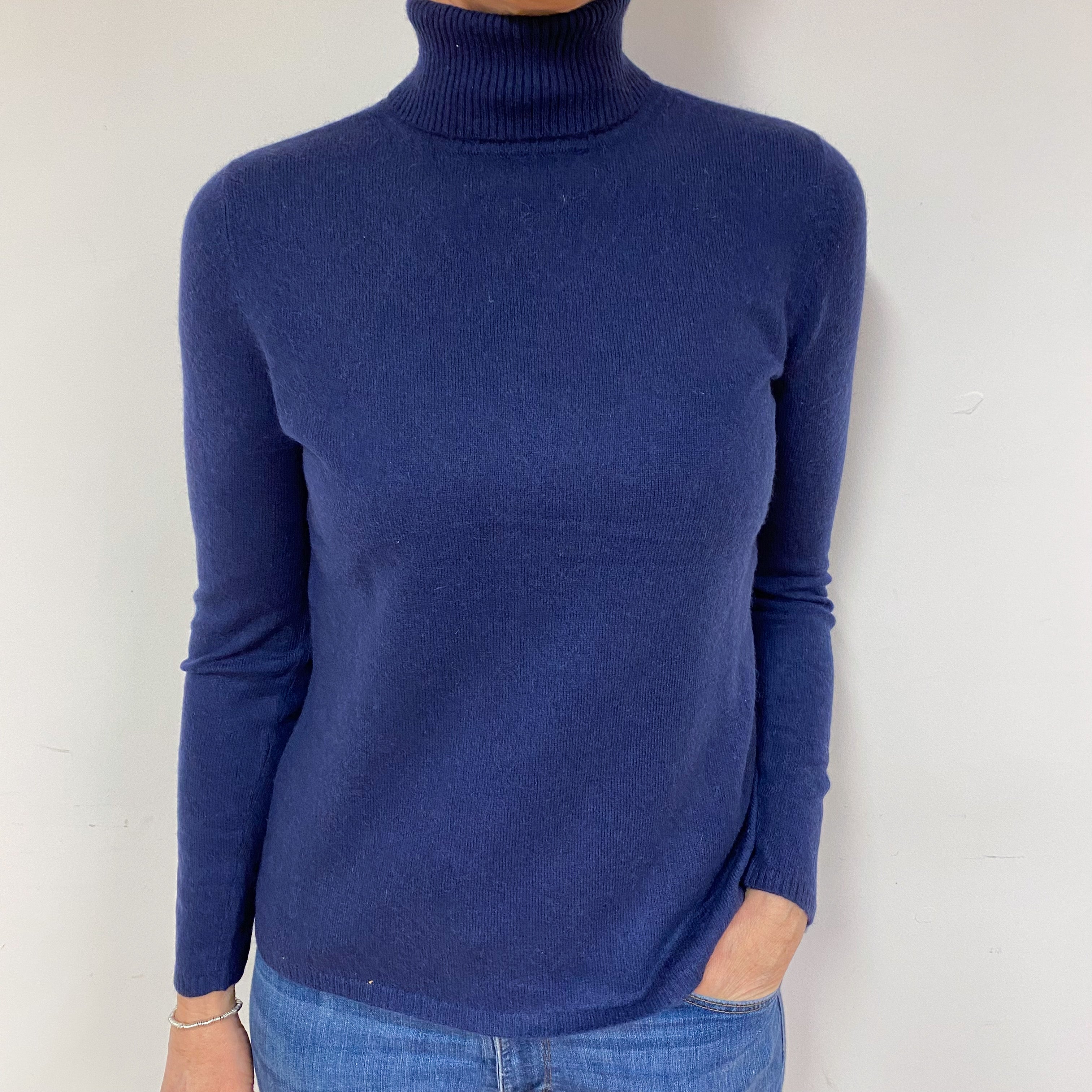 Navy Blue Cashmere Polo Neck Jumper Medium