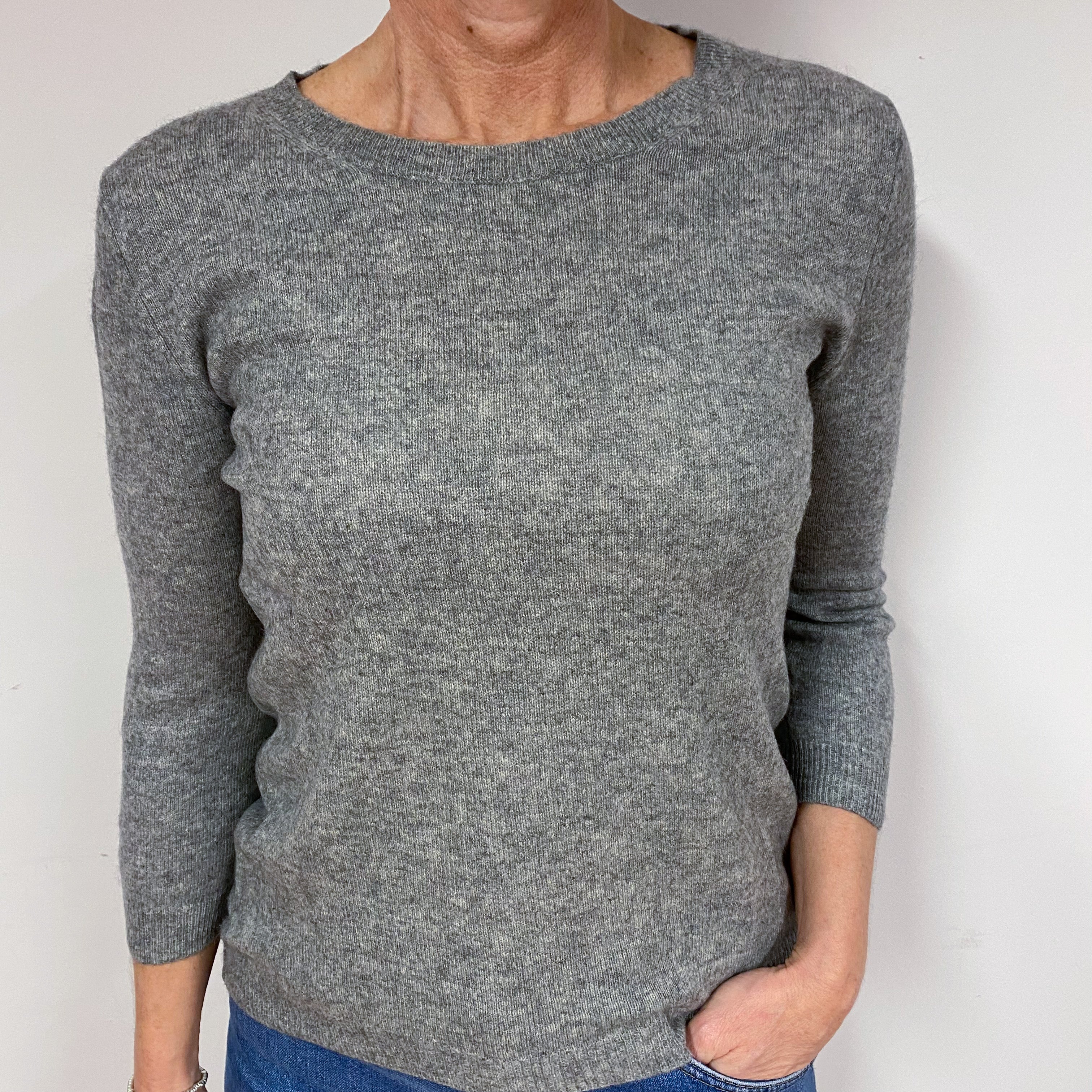 Ash Grey 3/4 Sleeve Cashmere Crew Neck Jumper Medium