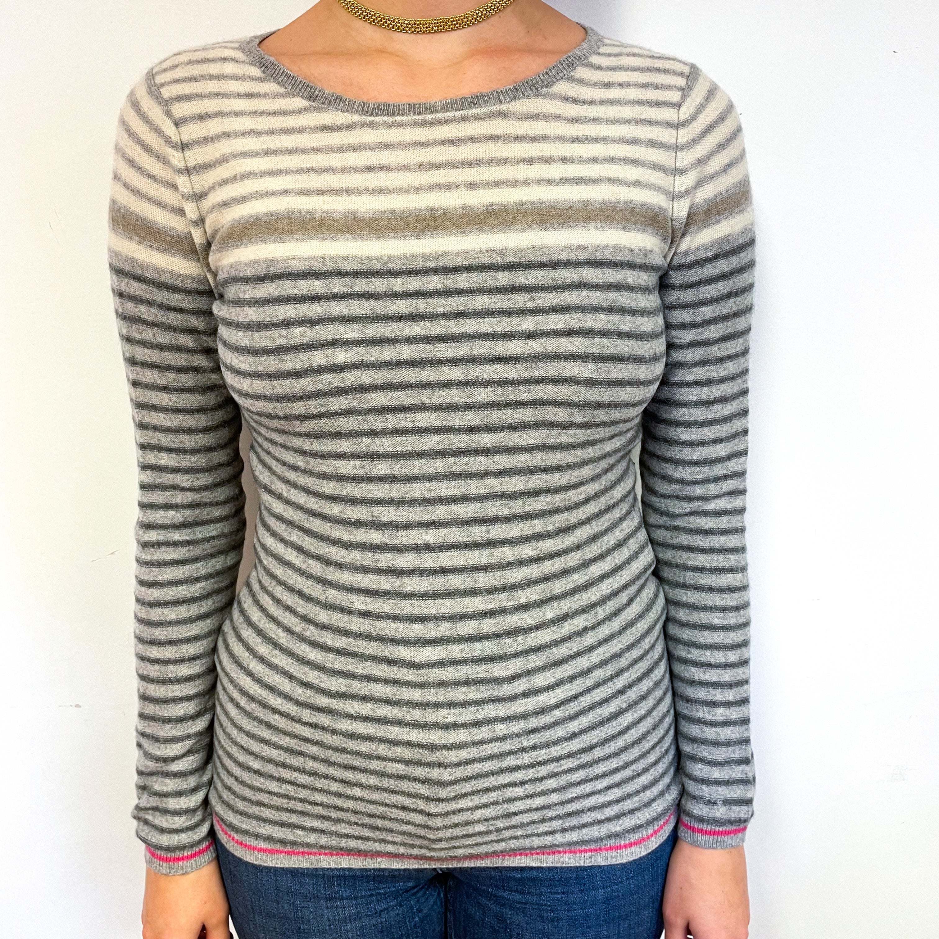 Paul Costelloe Grey Stripe Cashmere Crew Neck Jumper Small