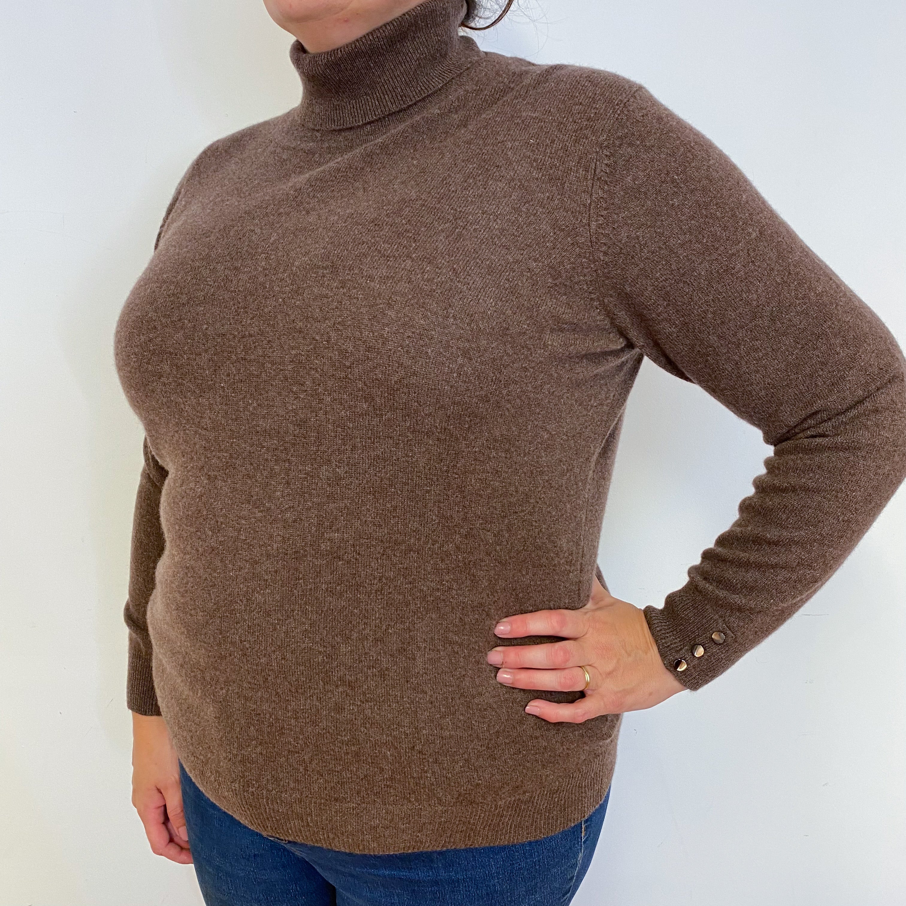 Mocha Brown Cashmere Polo Neck Jumper