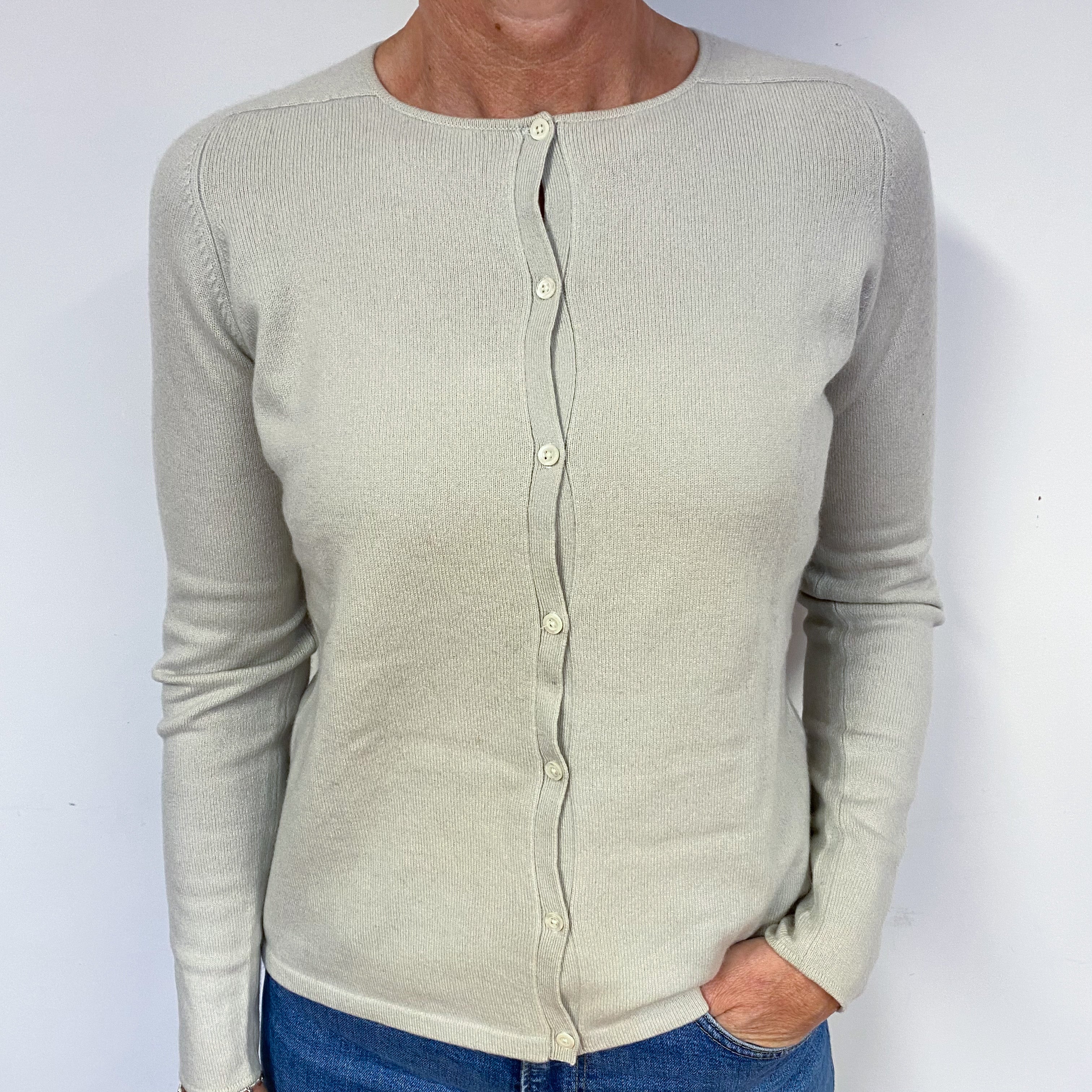 Palest Grey Crew Neck Cashmere Cardigan