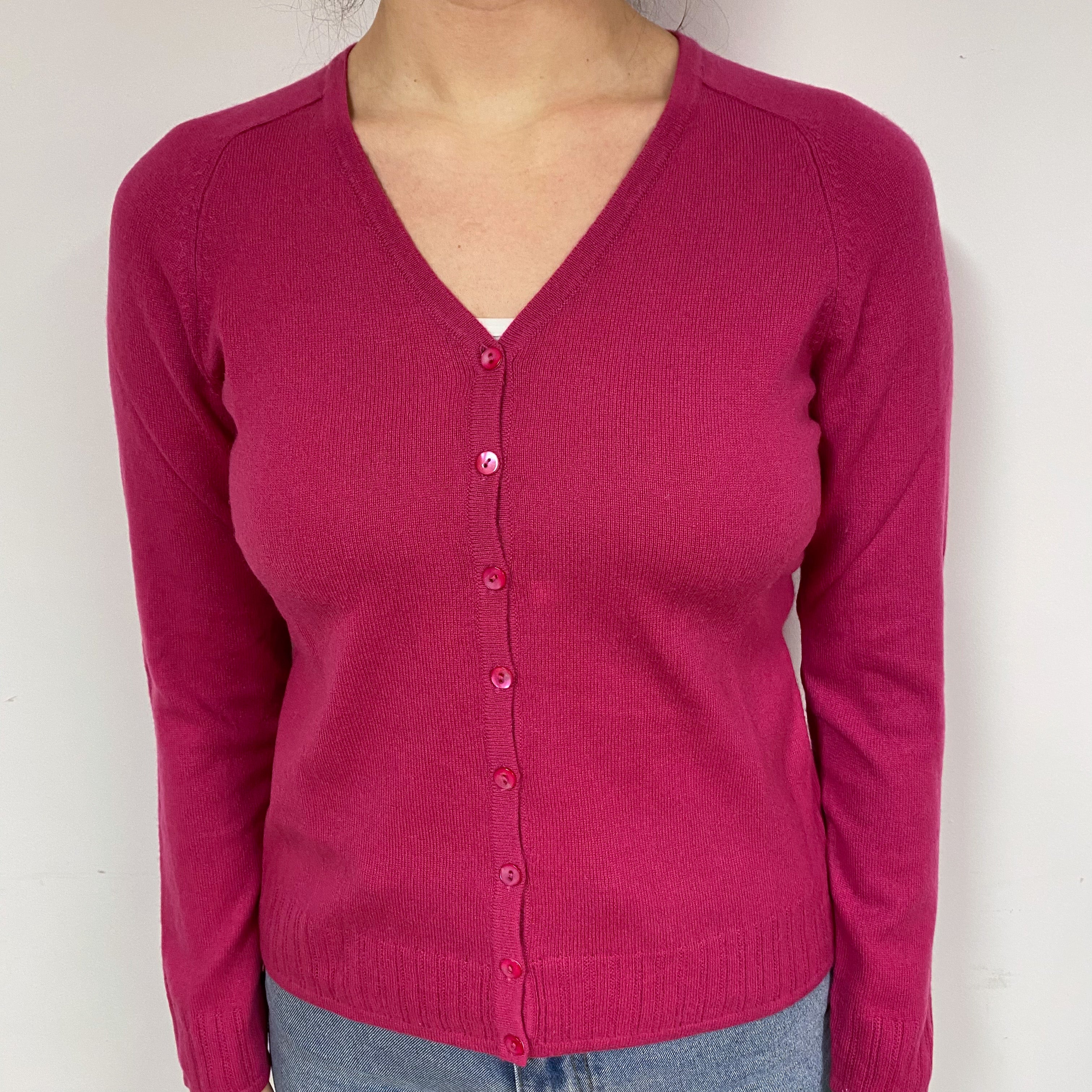 Fuchsia Pink Cashmere V-Neck Cardigan Small