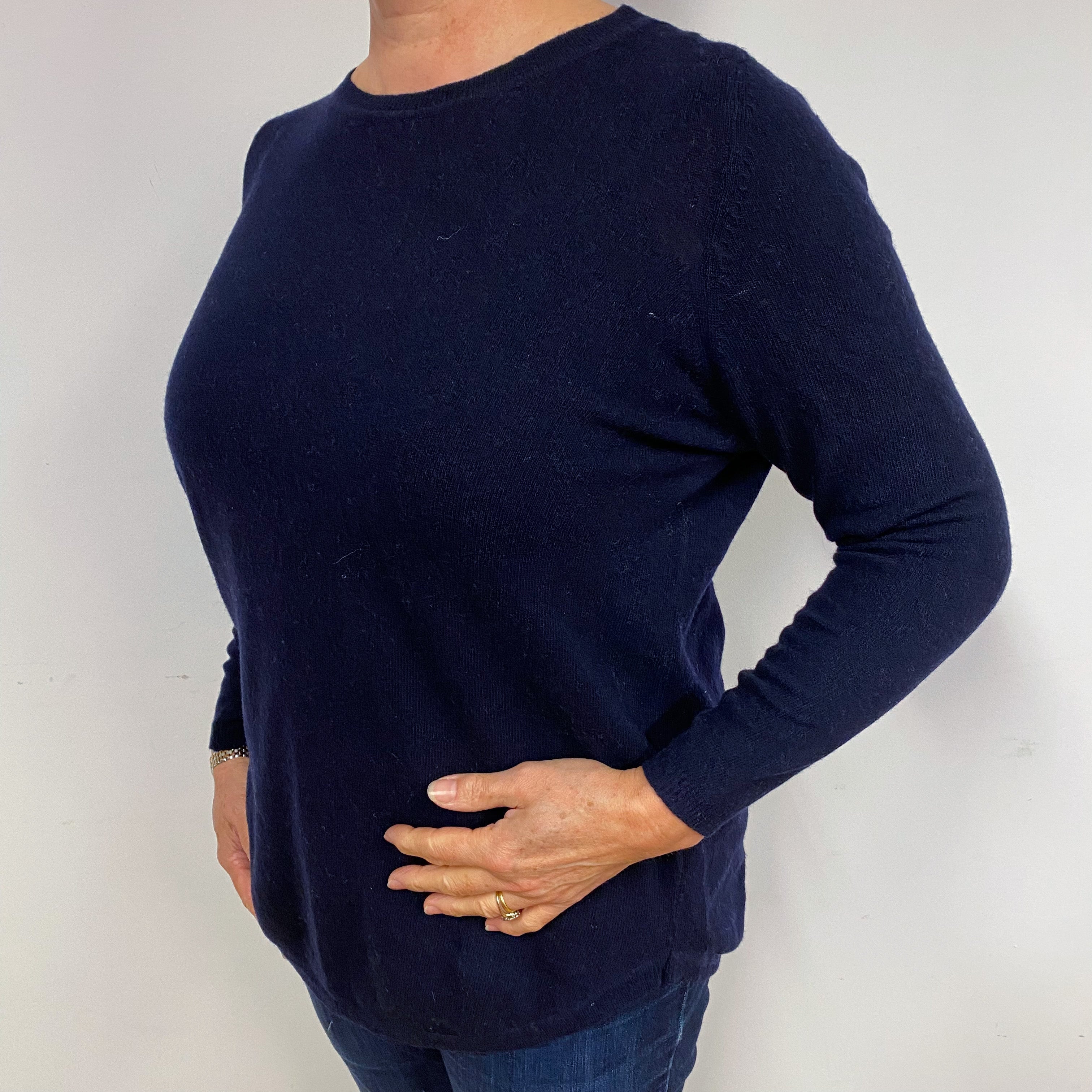 Navy Blue Cashmere V-Neck Jumper Large