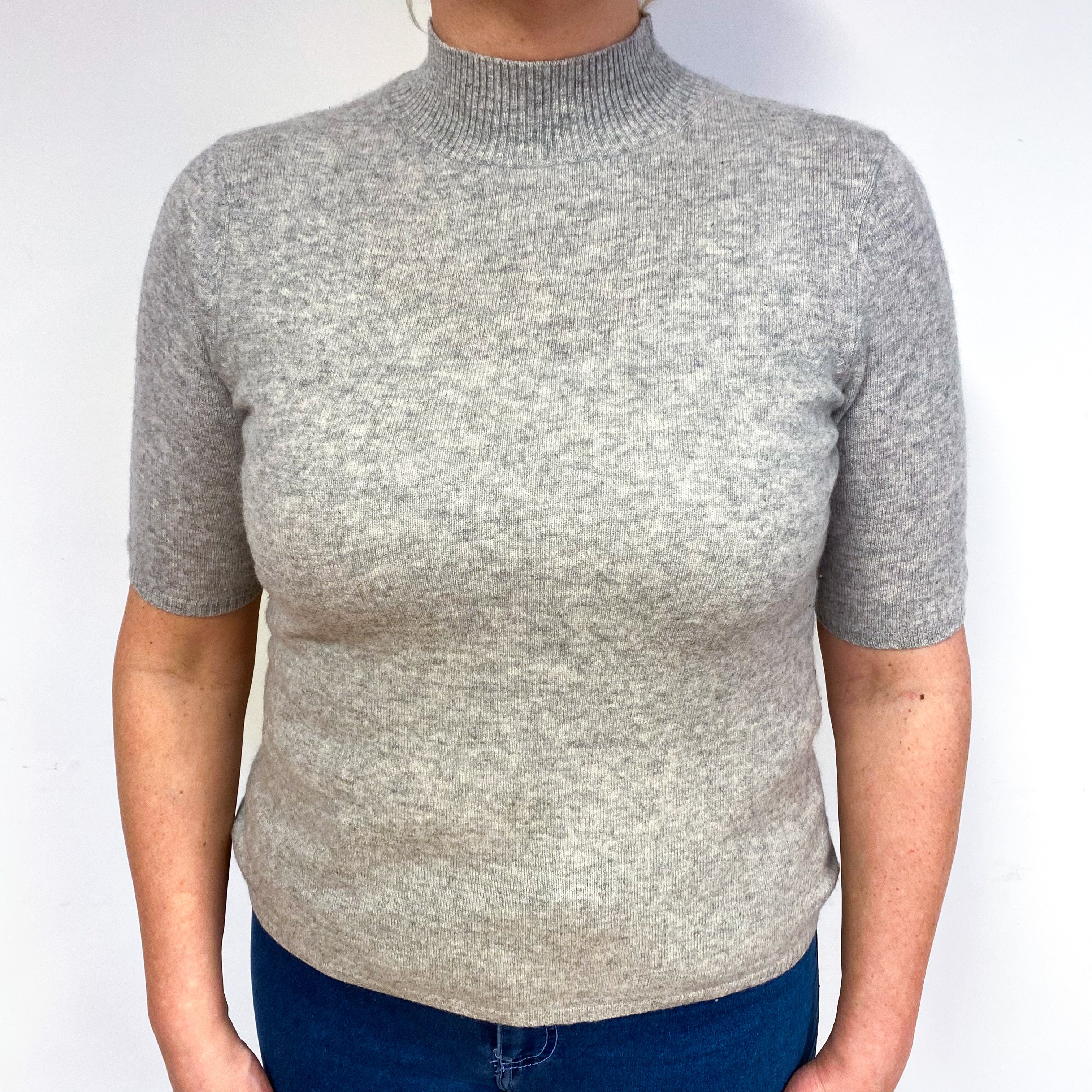 Grey Short Sleeve Cashmere Turtle Neck Jumper Large