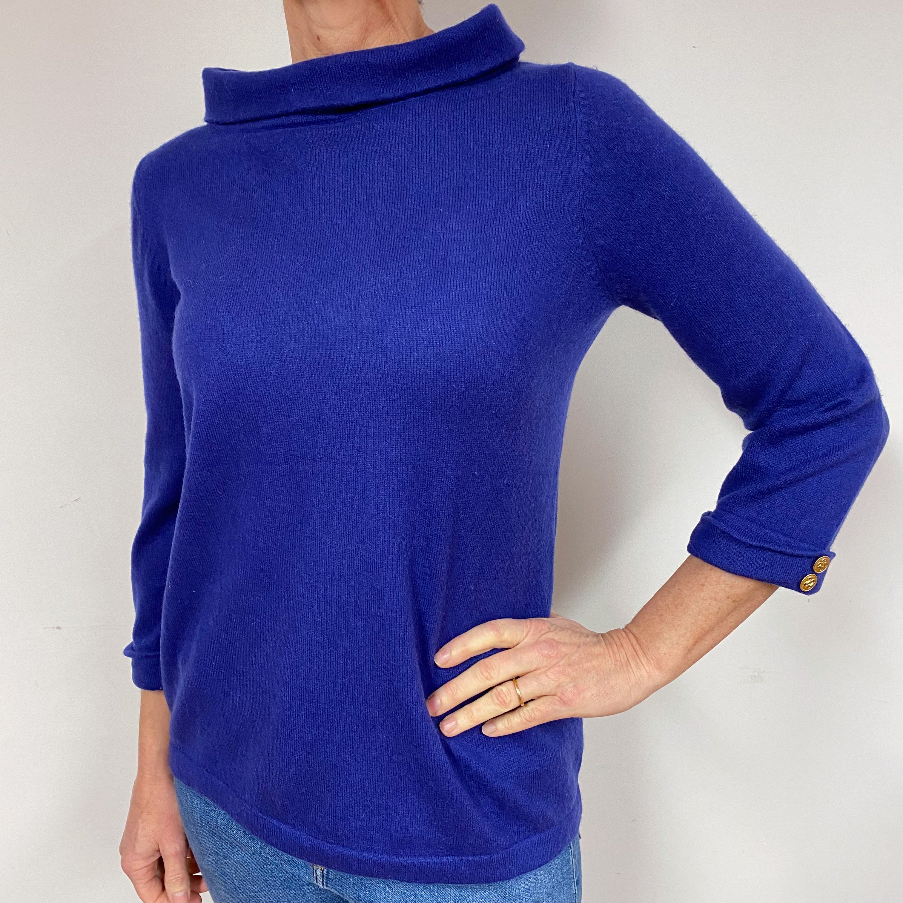Indigo Blue Cashmere Roll Neck Jumper Medium