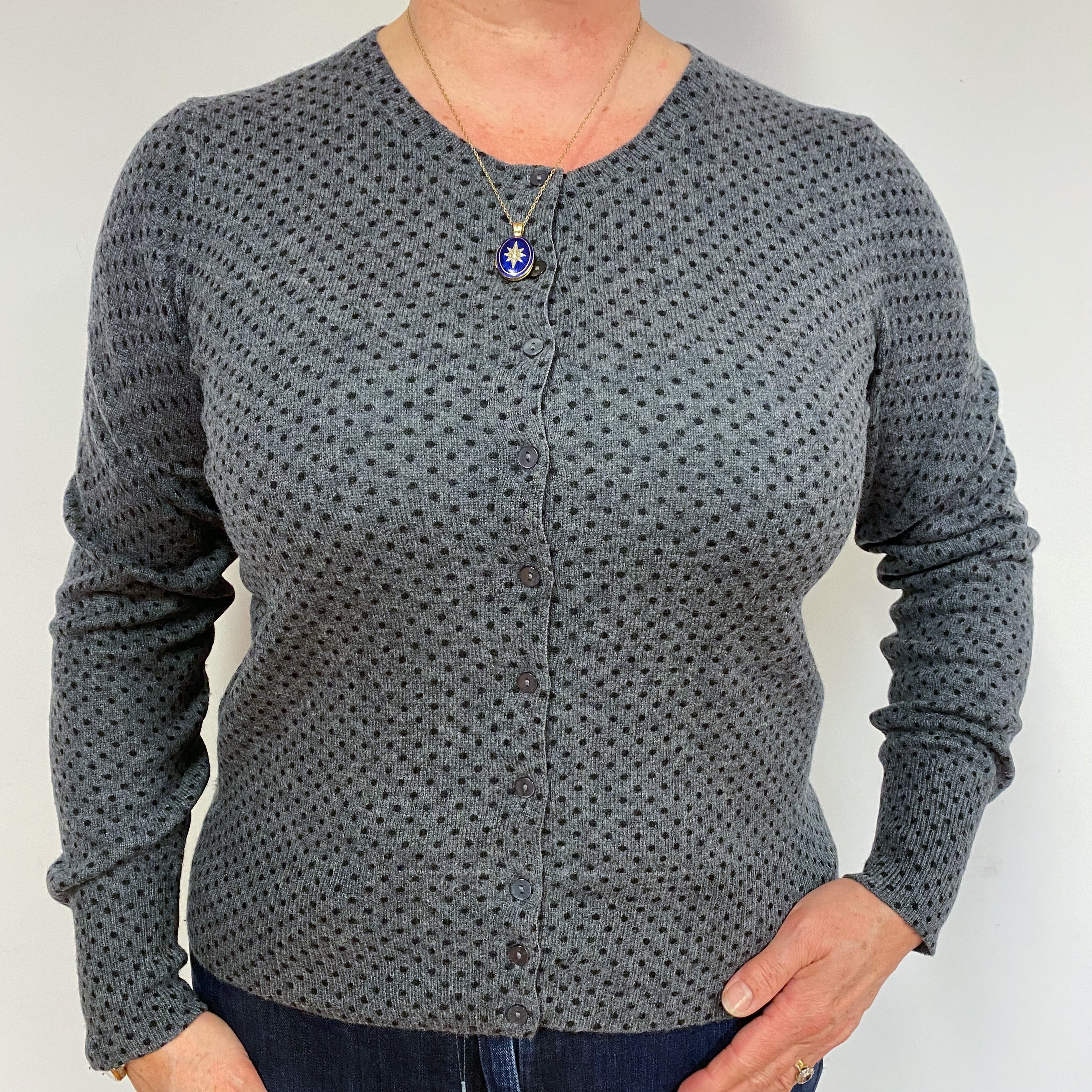 Slate Grey Spotty Cashmere Cardigan Large