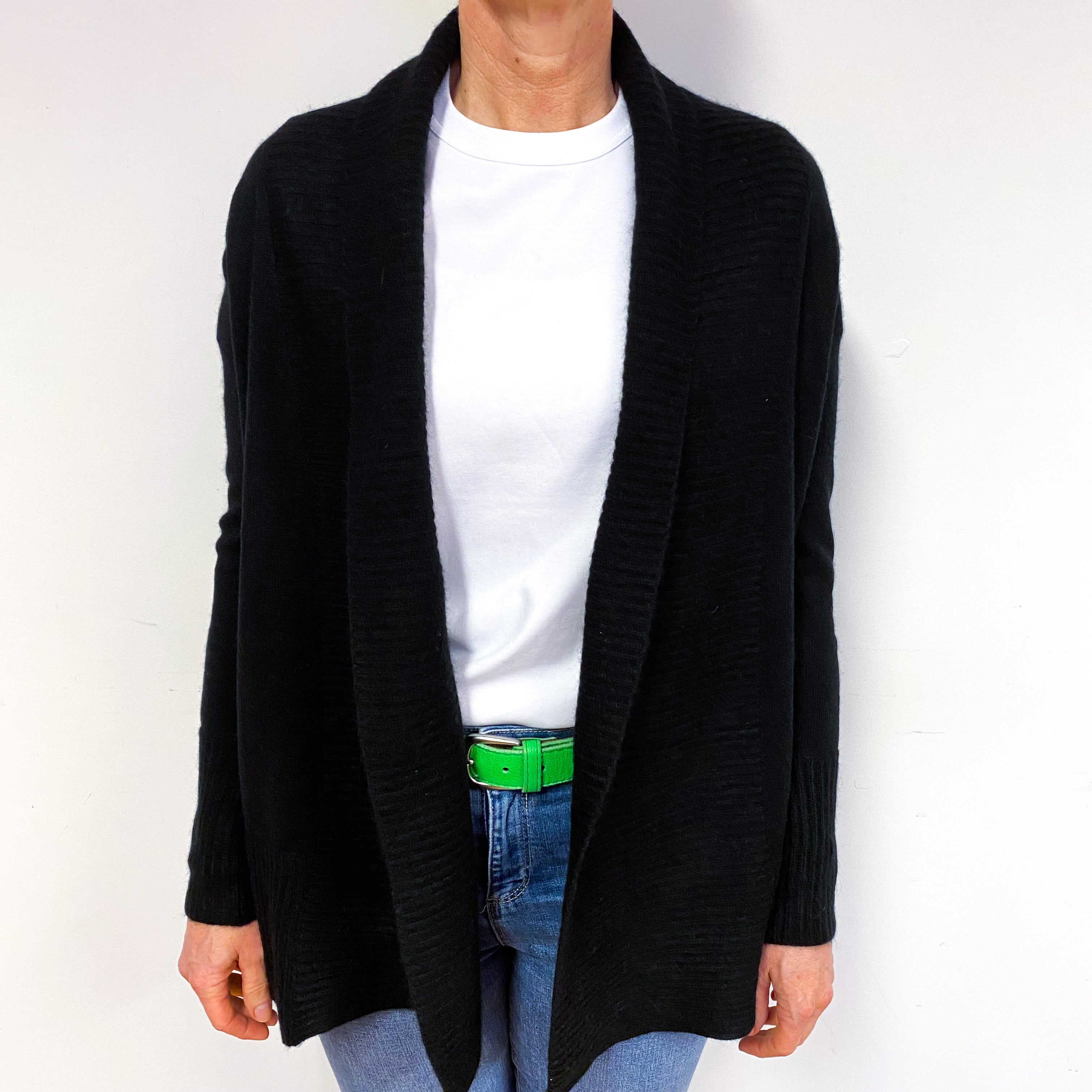 Black Cashmere Edge to Edge Cardigan Medium