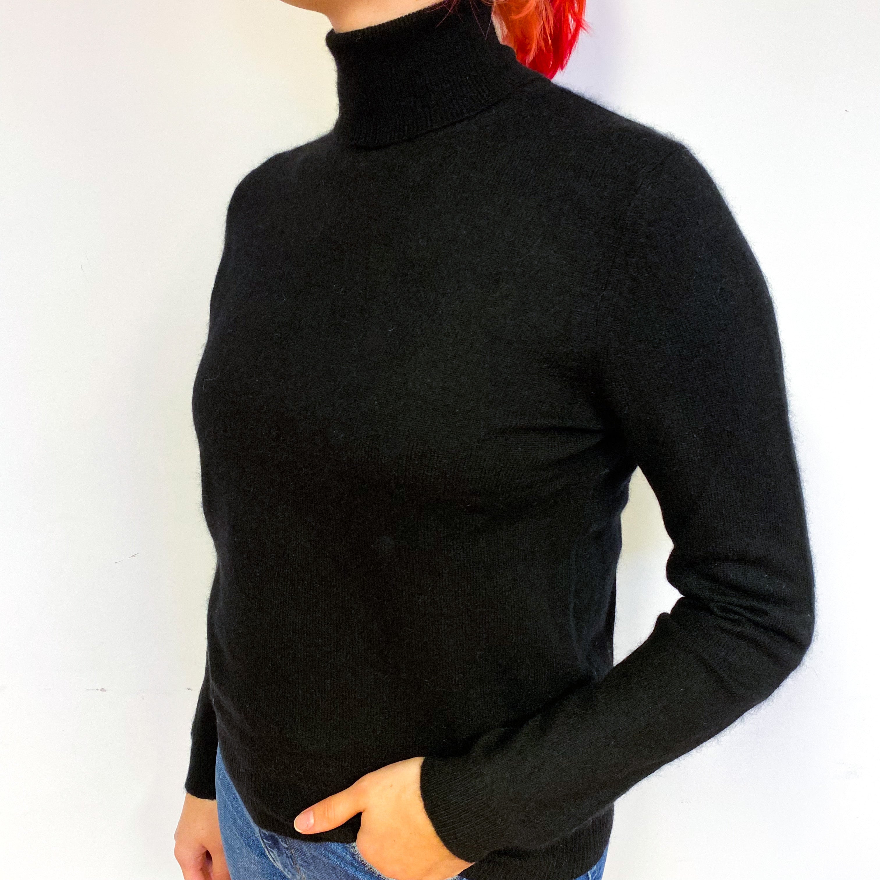 Black Cashmere Polo Neck Jumper Small
