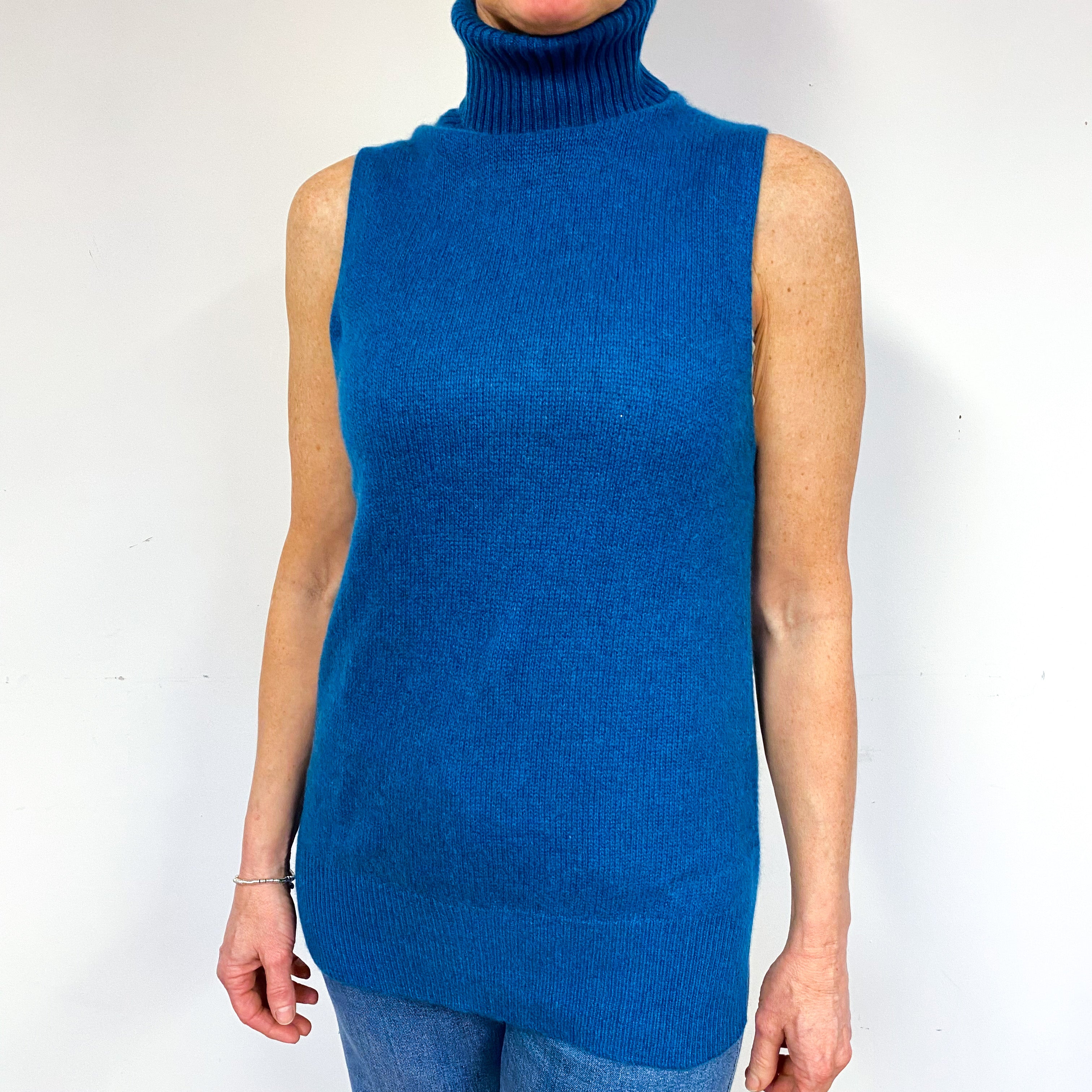 Teal Blue Cashmere Polo Neck Jumper Medium