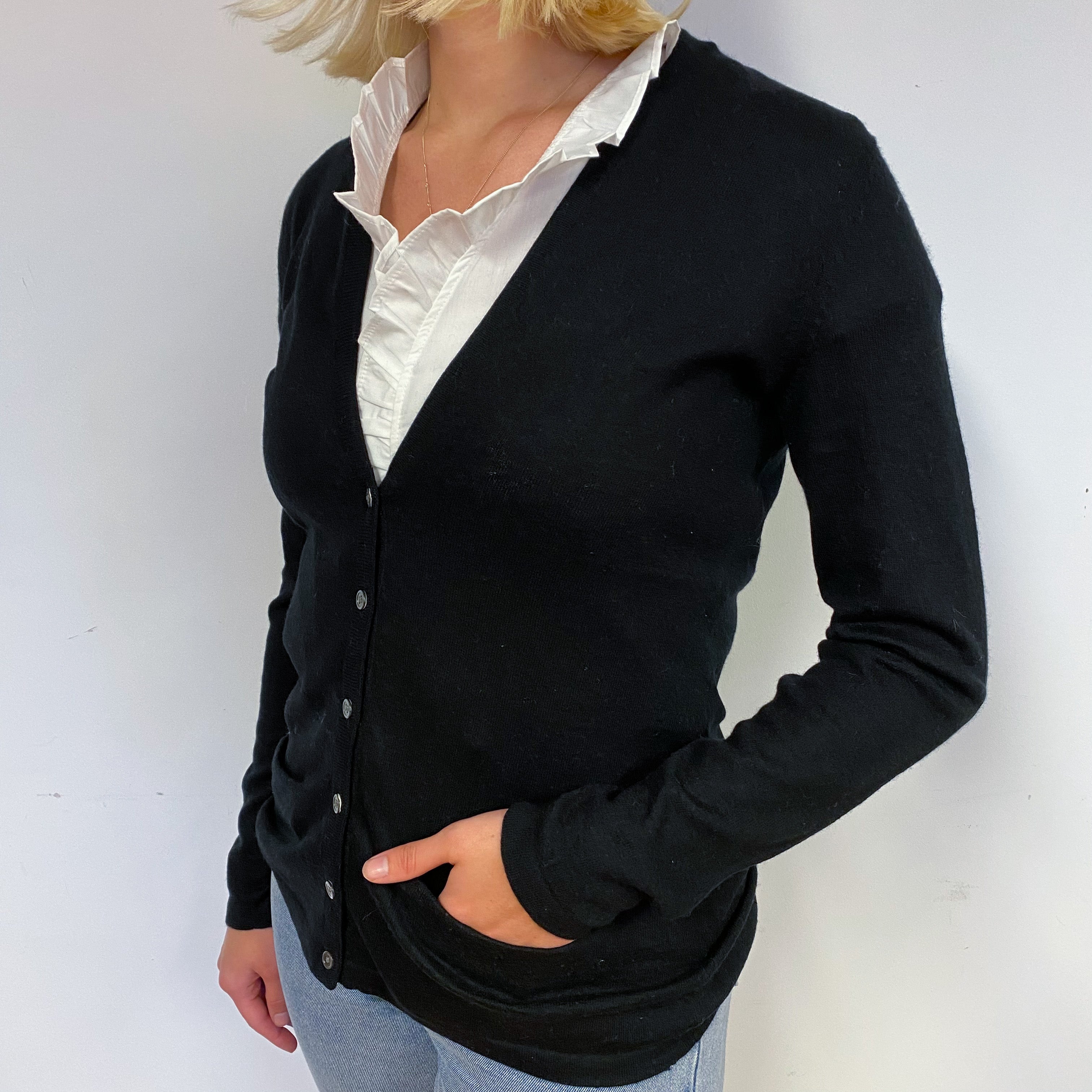 Black Cashmere V-Neck Cardigan Small