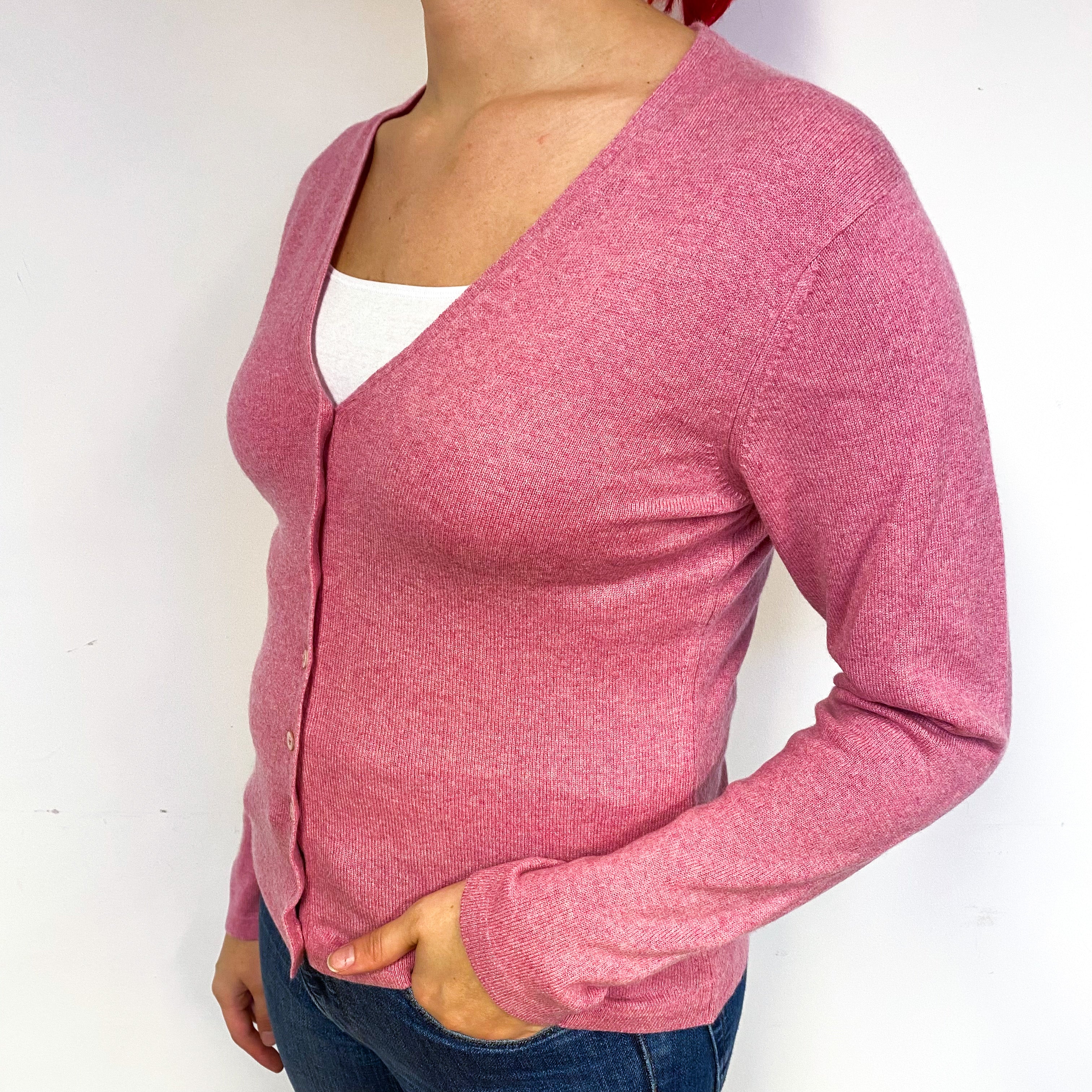Brora Blush Pink Cashmere V-Neck Cardigan Small