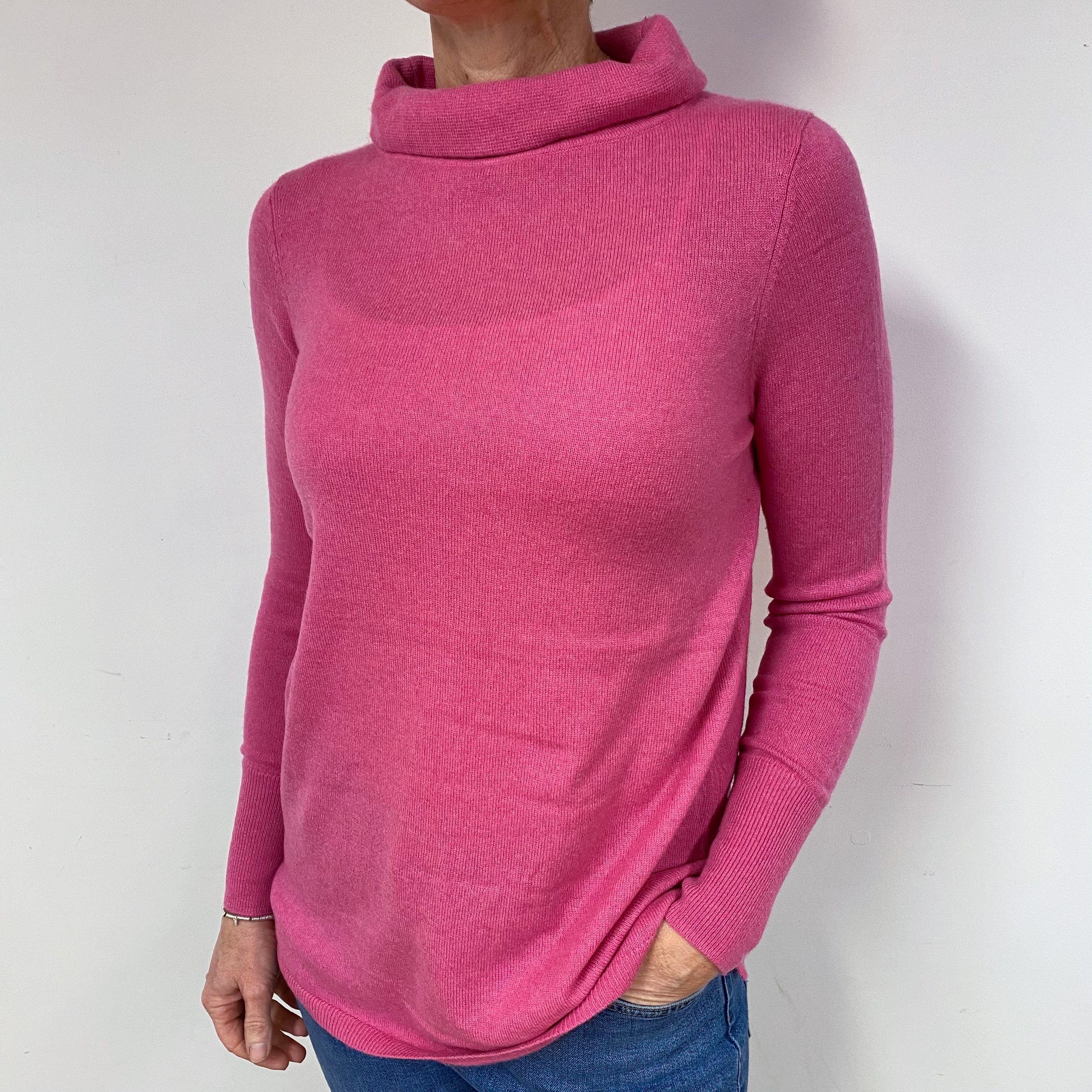 Tulip Pink Cashmere Roll Neck Jumper Medium