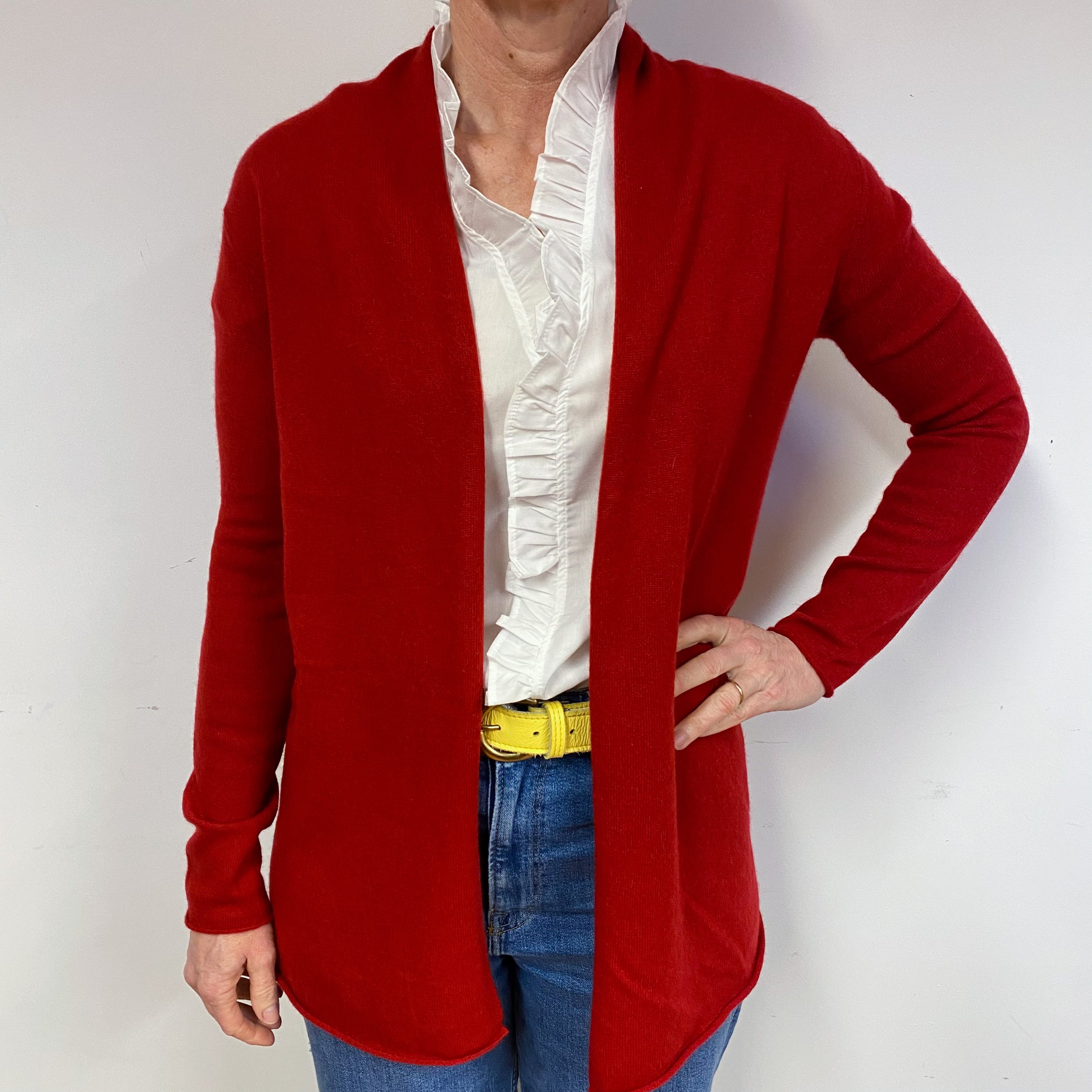Crimson Red Cashmere Edge to Edge Cardigan Medium