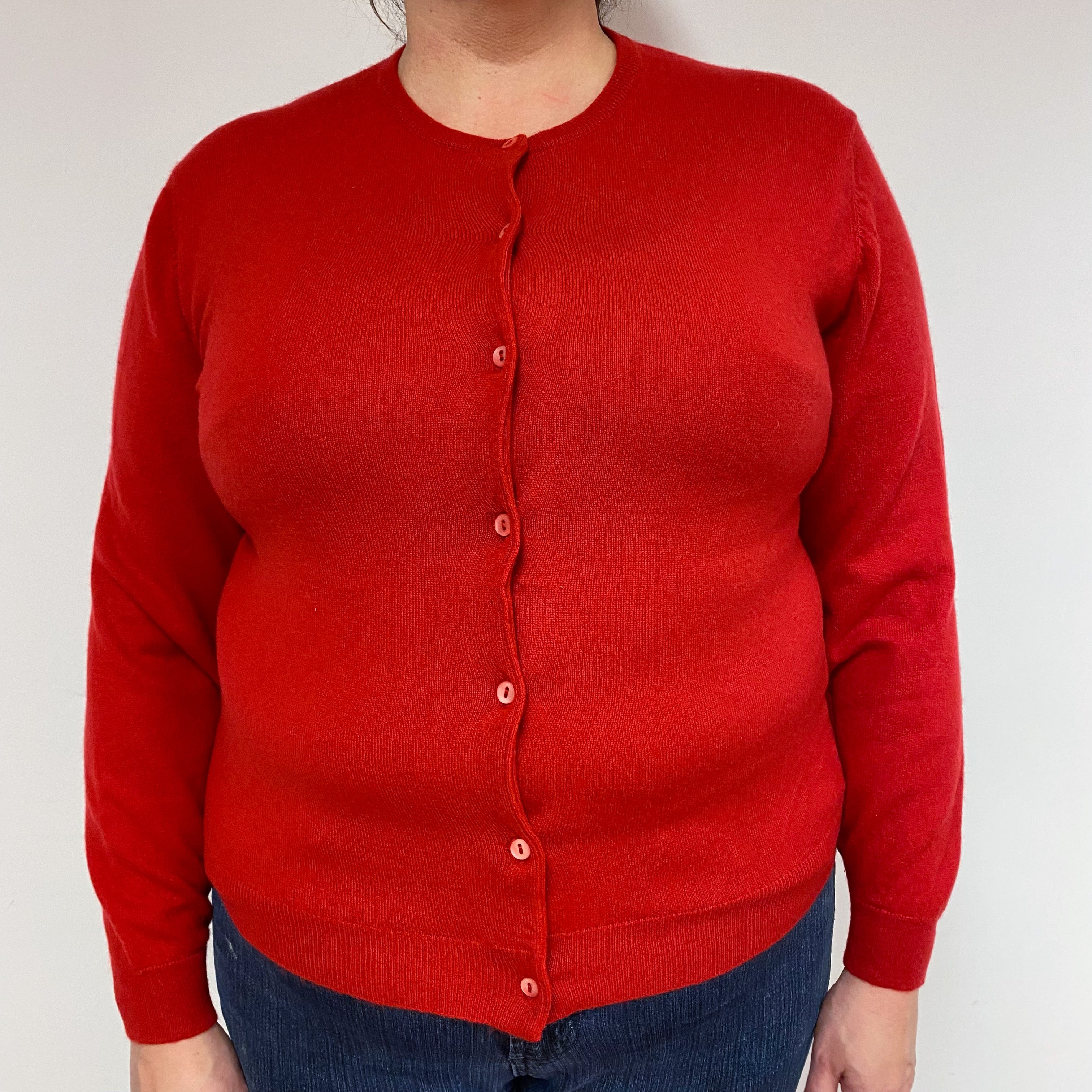 Post Box Red Cashmere Crew Neck Cardigan Extra Large