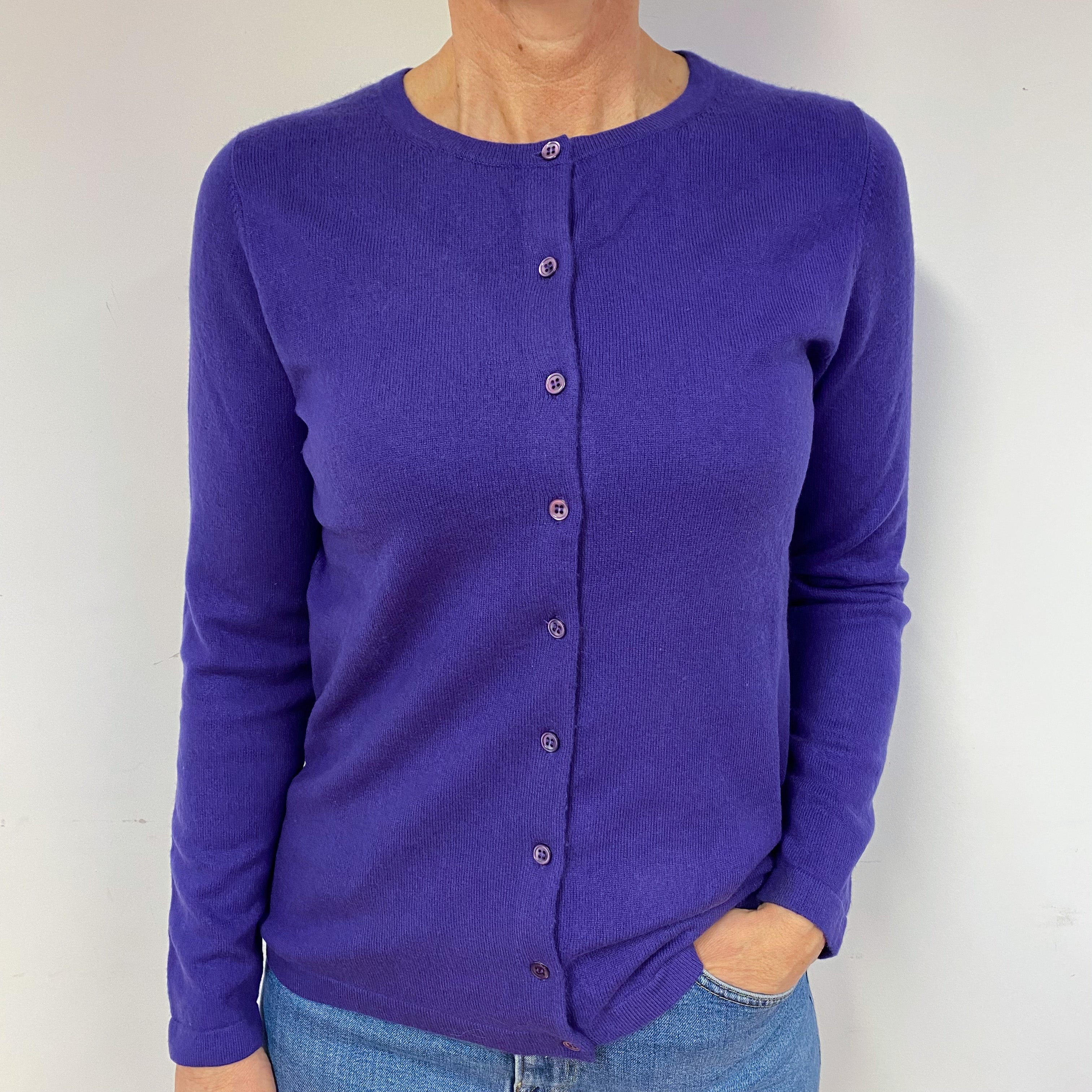 Pansy Purple Cashmere Crew Neck Cardigan Medium