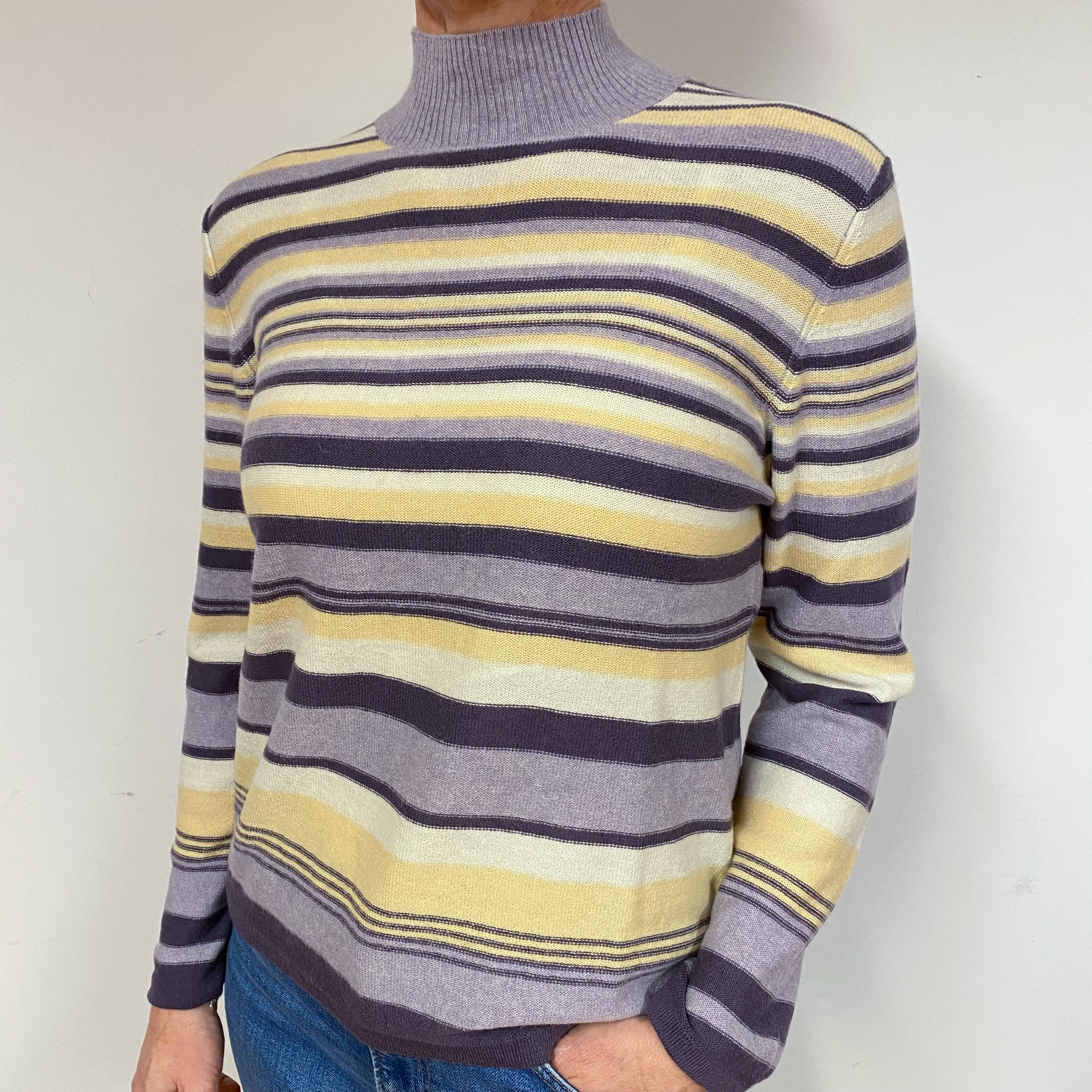 Striped Cashmere Polo Neck Jumper Medium