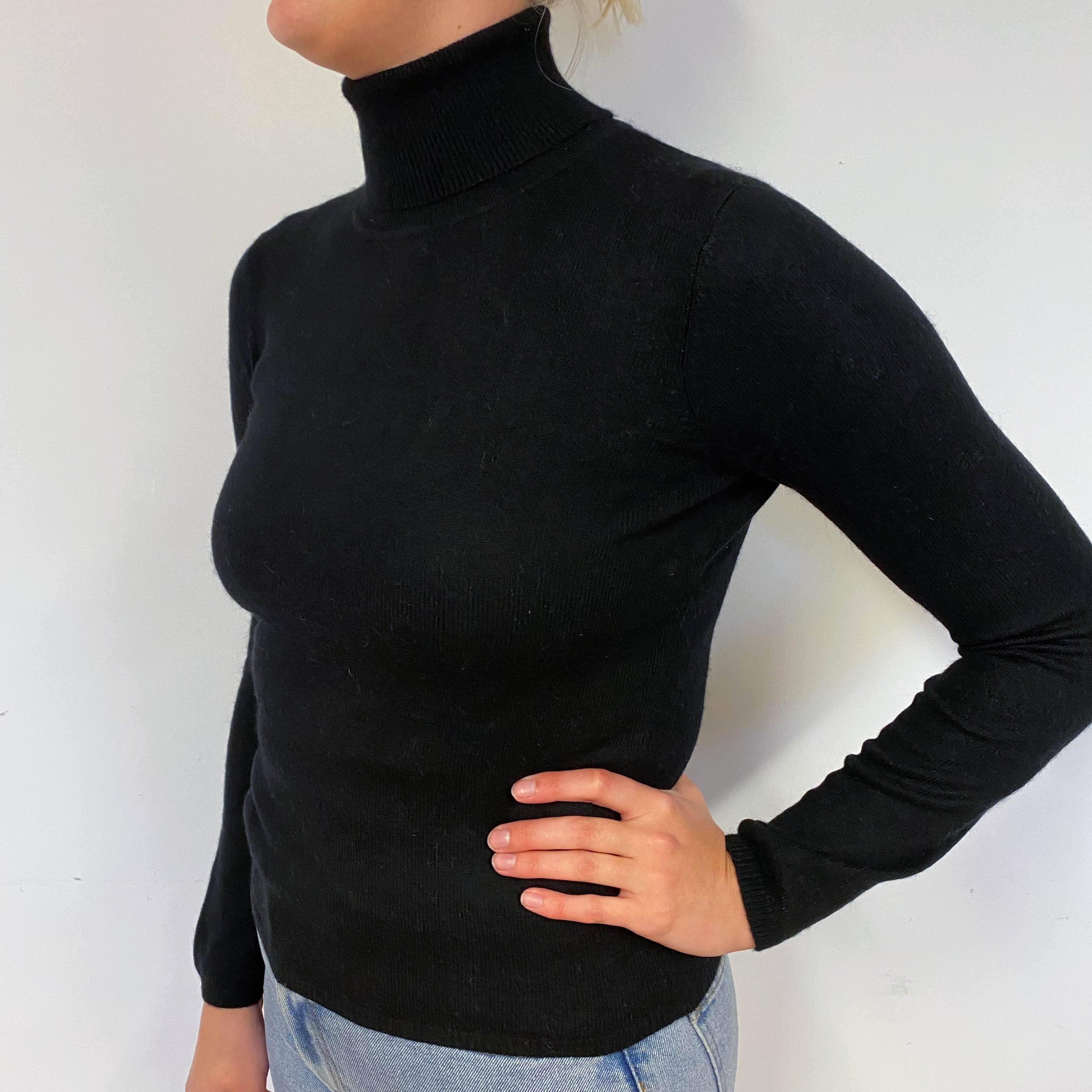 Black Cashmere Polo Neck Jumper Small