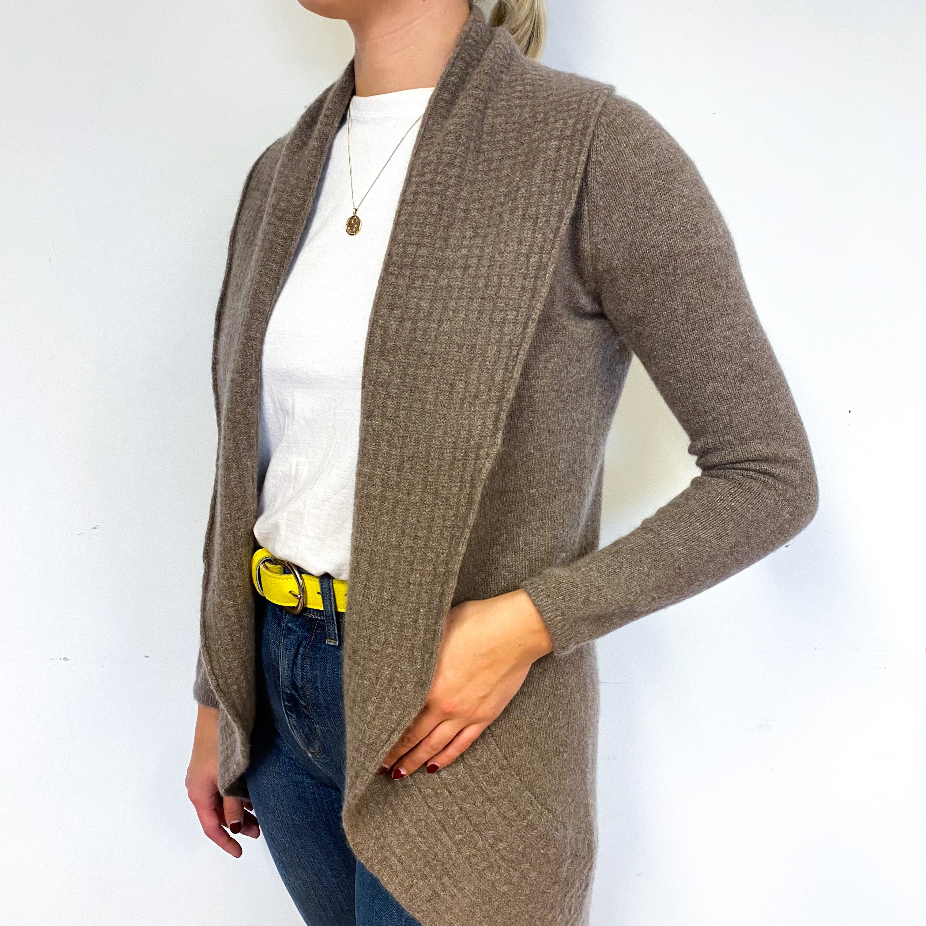 Mocha Brown Cashmere Edge to Edge Cardigan Small