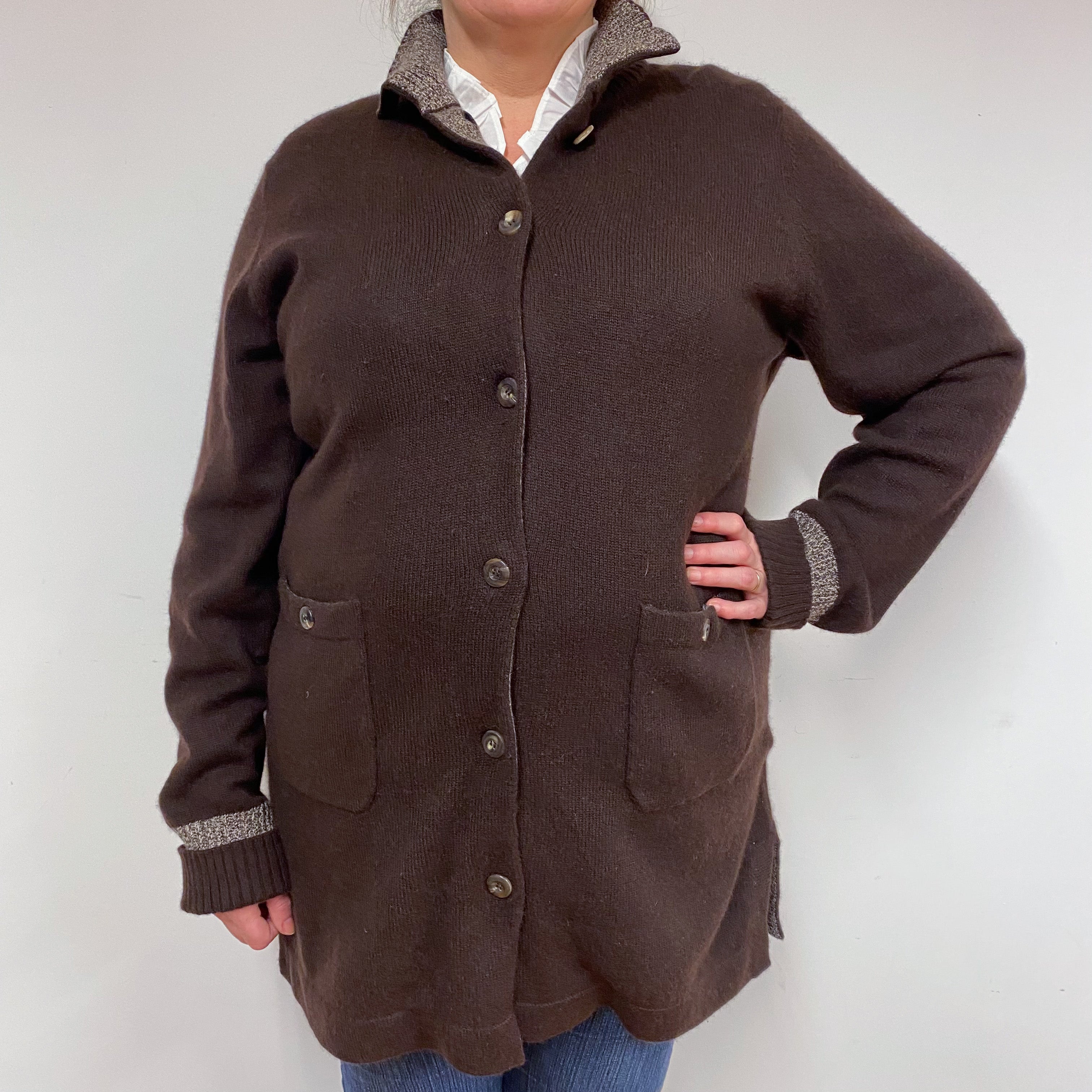 Peppercorn Brown Heavy Knit Cashmere Jacket Extra Large