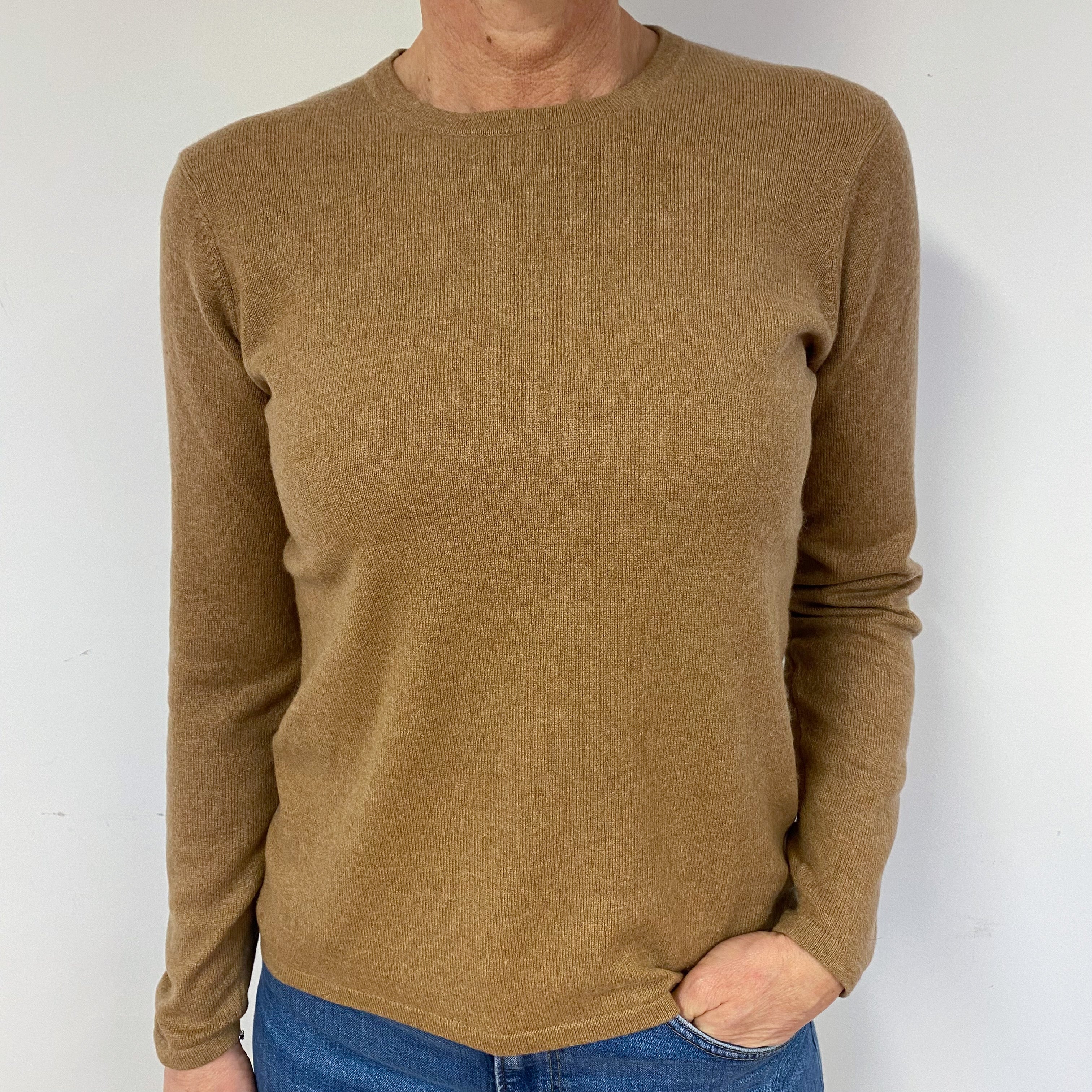 Camel Cashmere Crew Neck Jumper Medium
