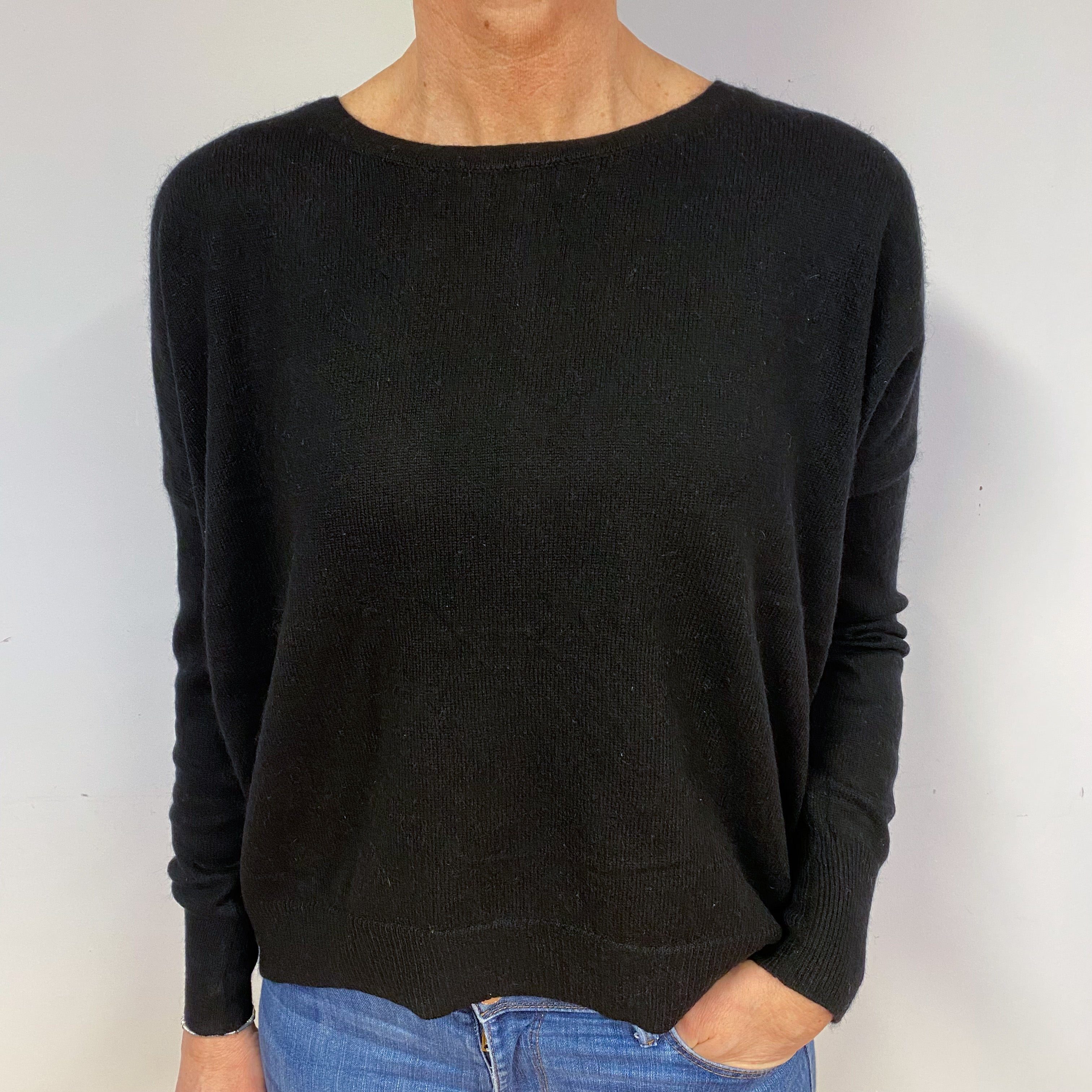 Slouchy Black Cashmere Crew Neck Jumper Medium