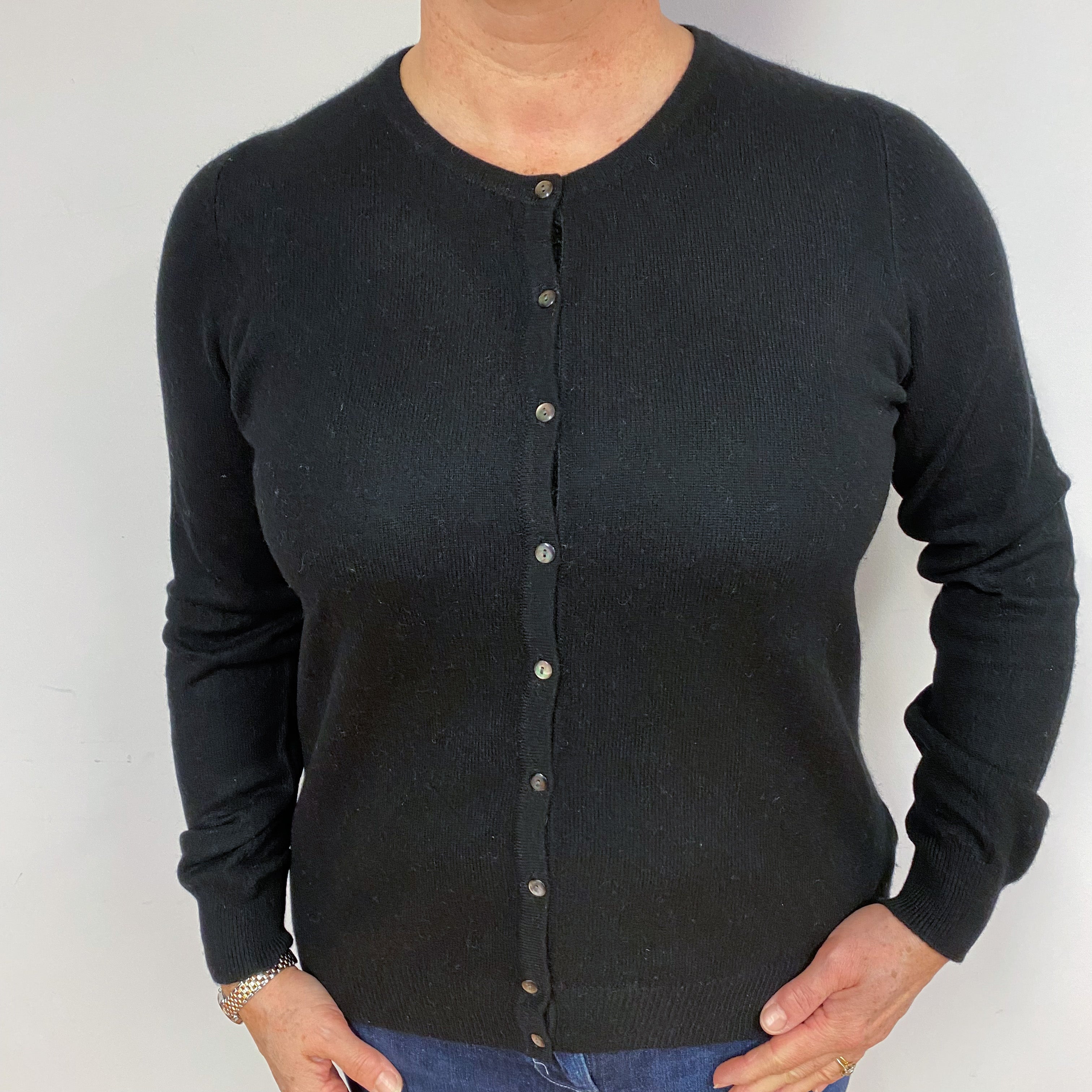 Black Cashmere Crew Neck Cardigan Large