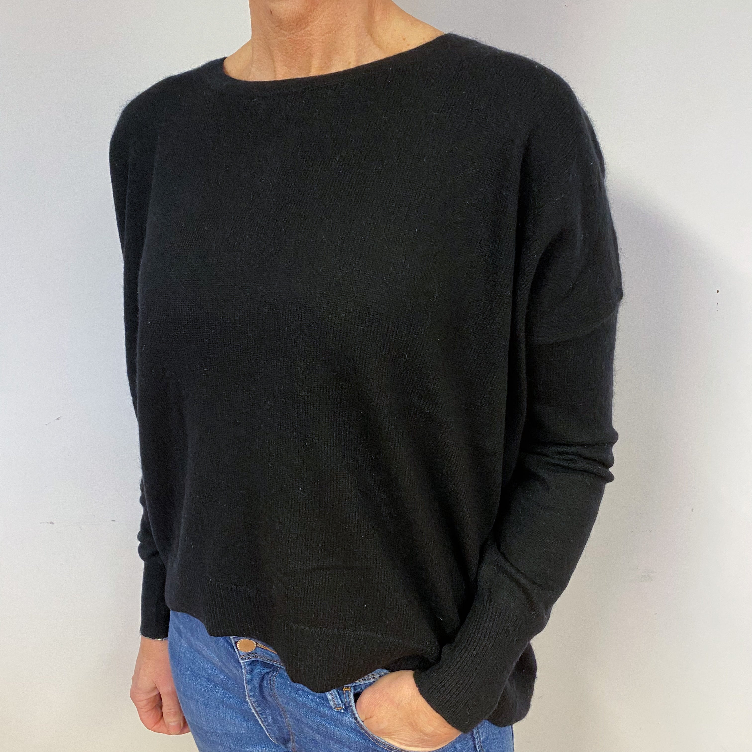 Slouchy Black Cashmere Crew Neck Jumper Medium