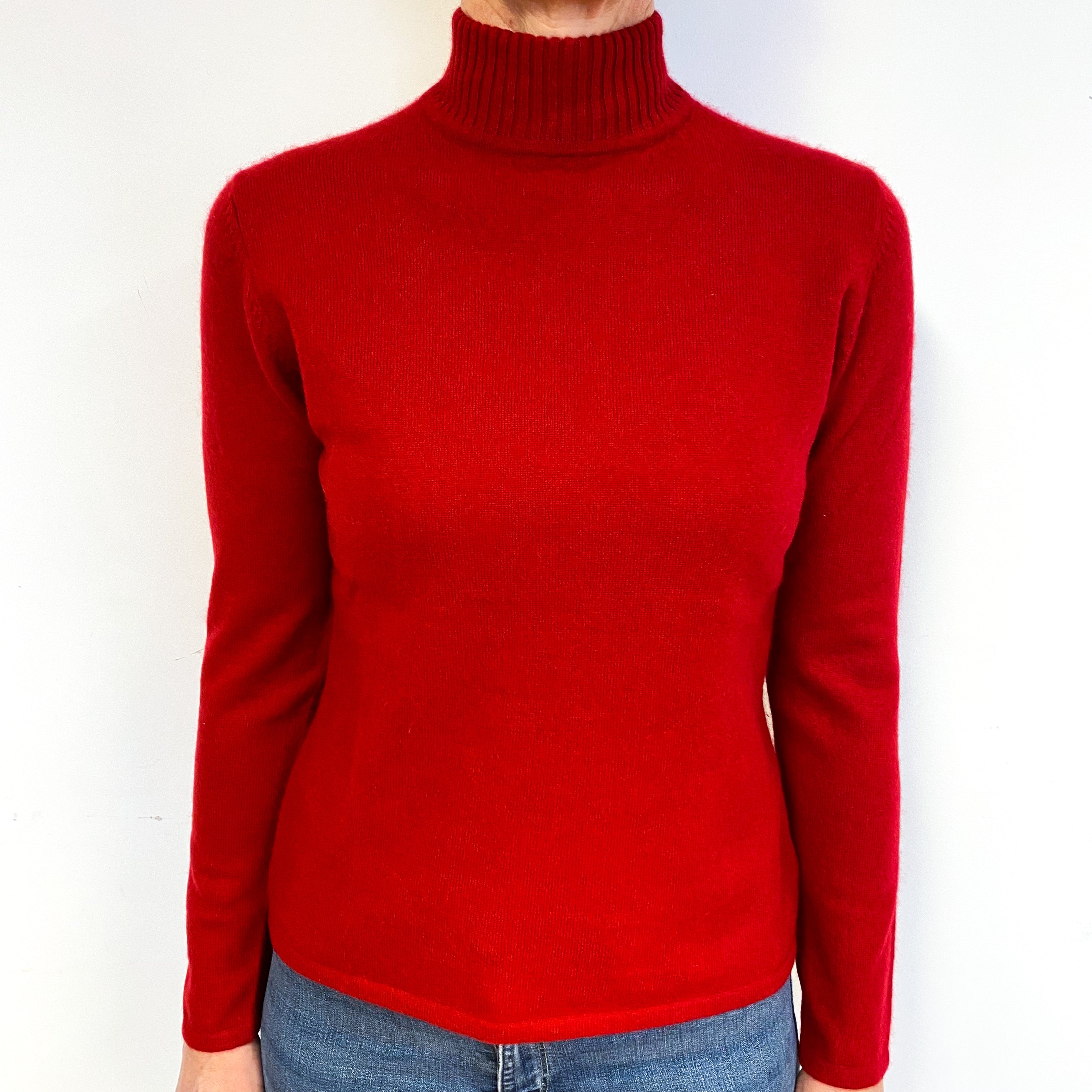 Postbox Red Cashmere Polo Neck Jumper Medium
