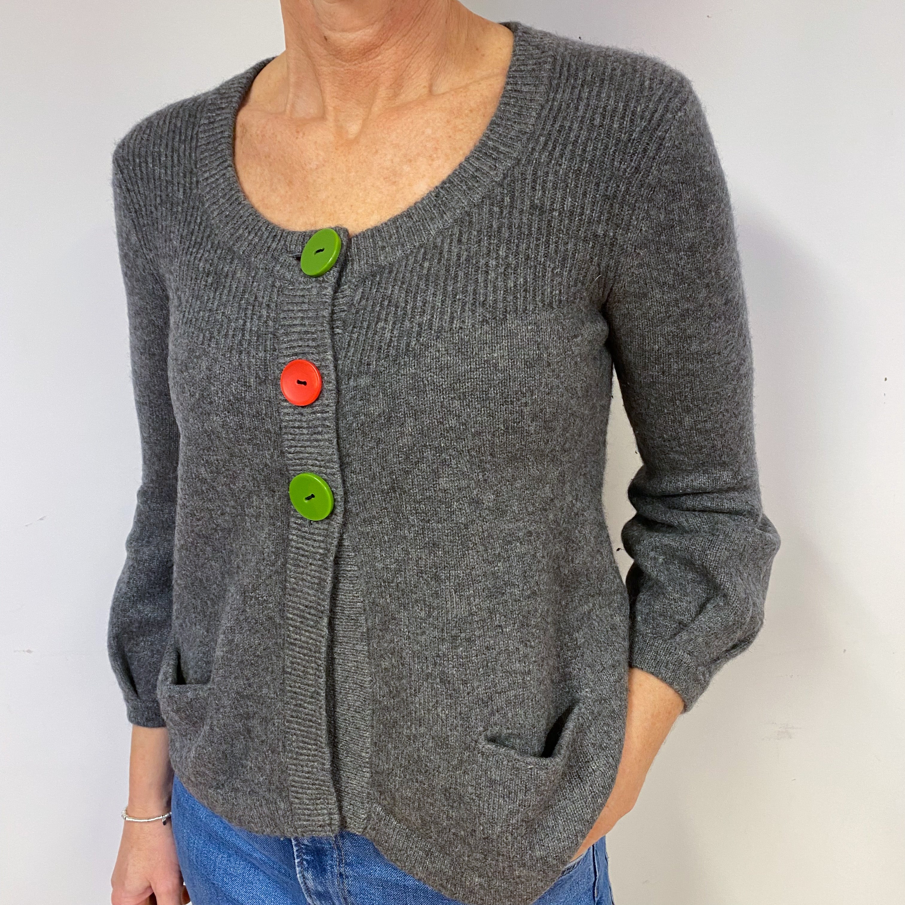 Slate Grey Cashmere 3/4 Sleeve Cardigan Medium