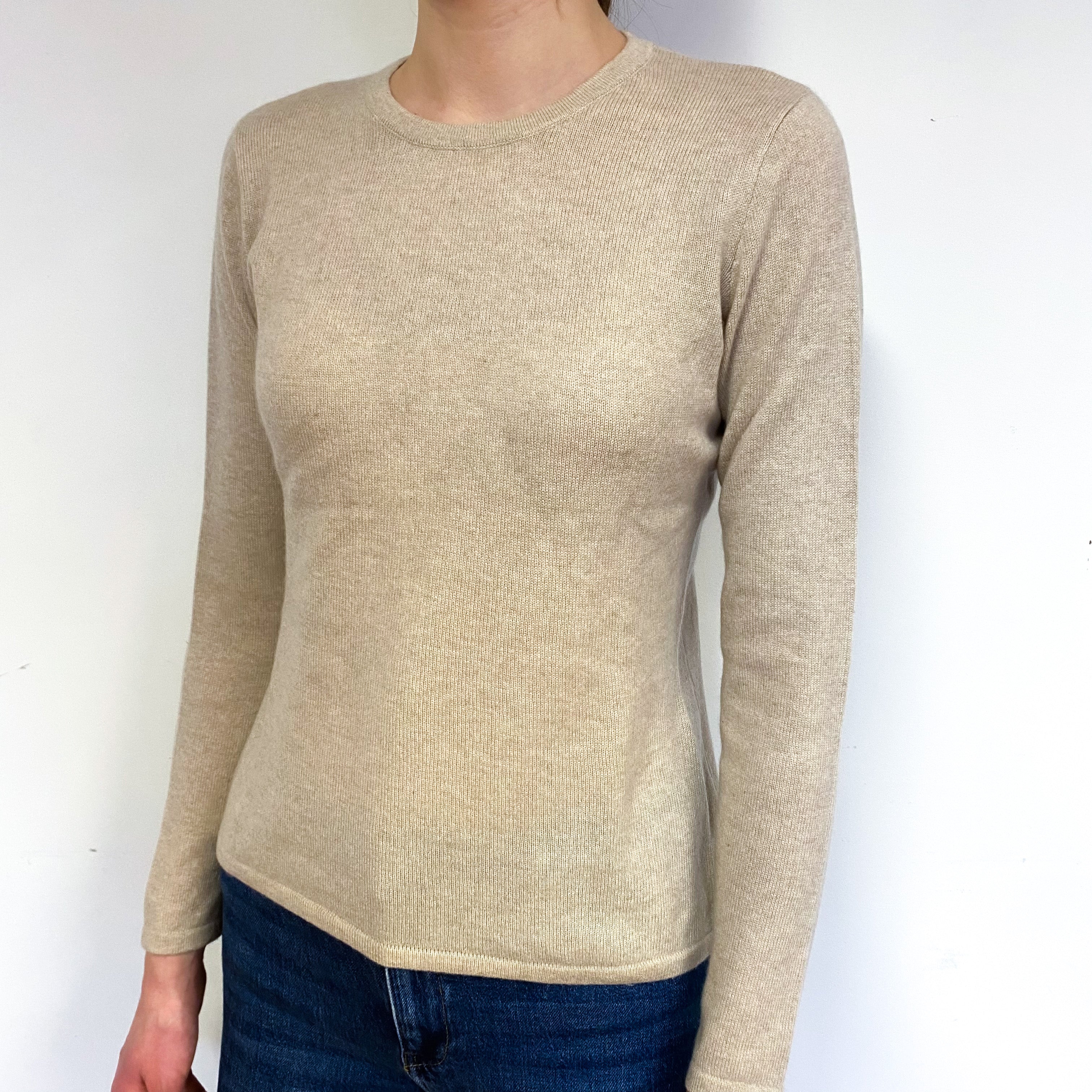 Oatmeal Beige Cashmere Crew Neck Jumper Extra Small