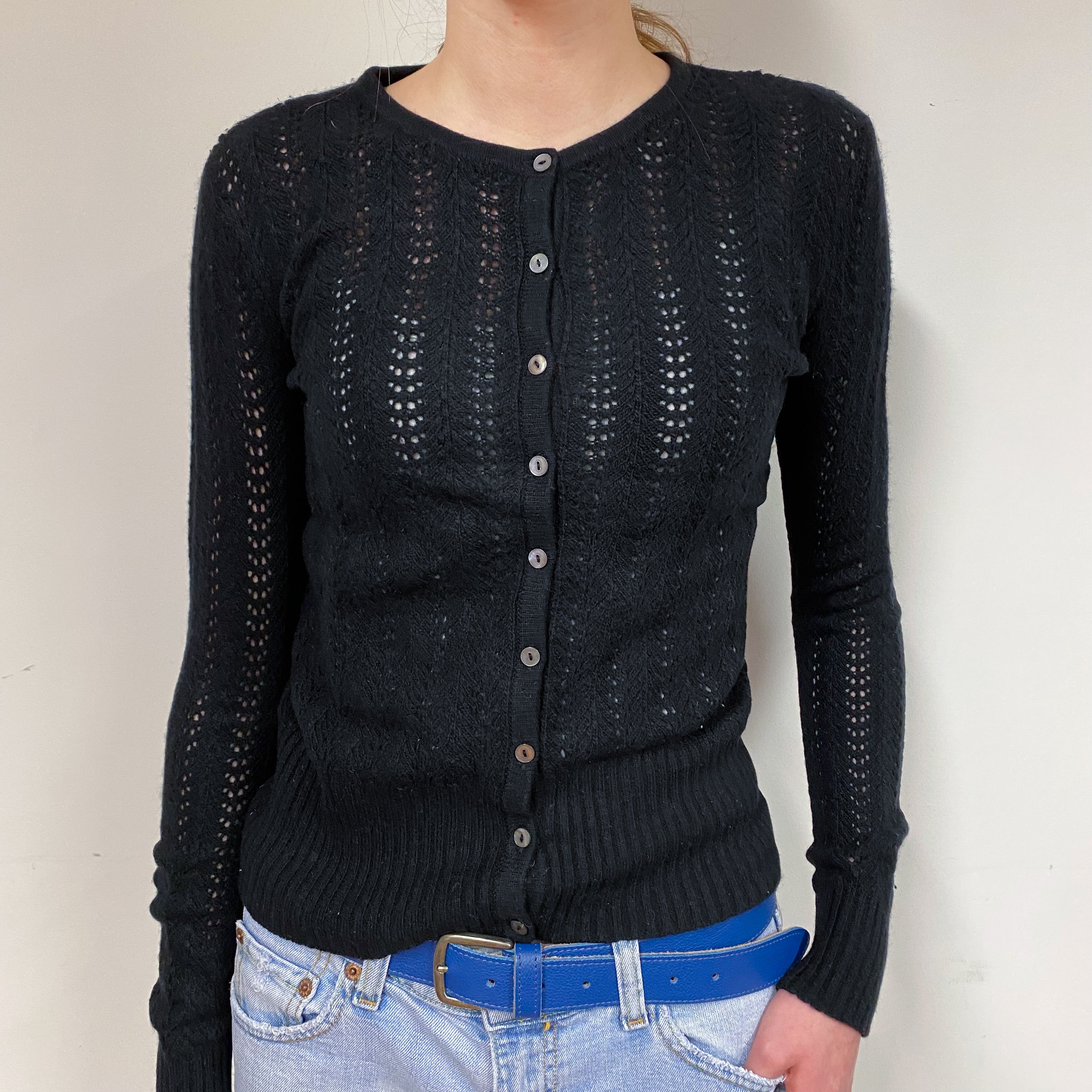 Black Cashmere Lace Knit Cardigan Extra Small