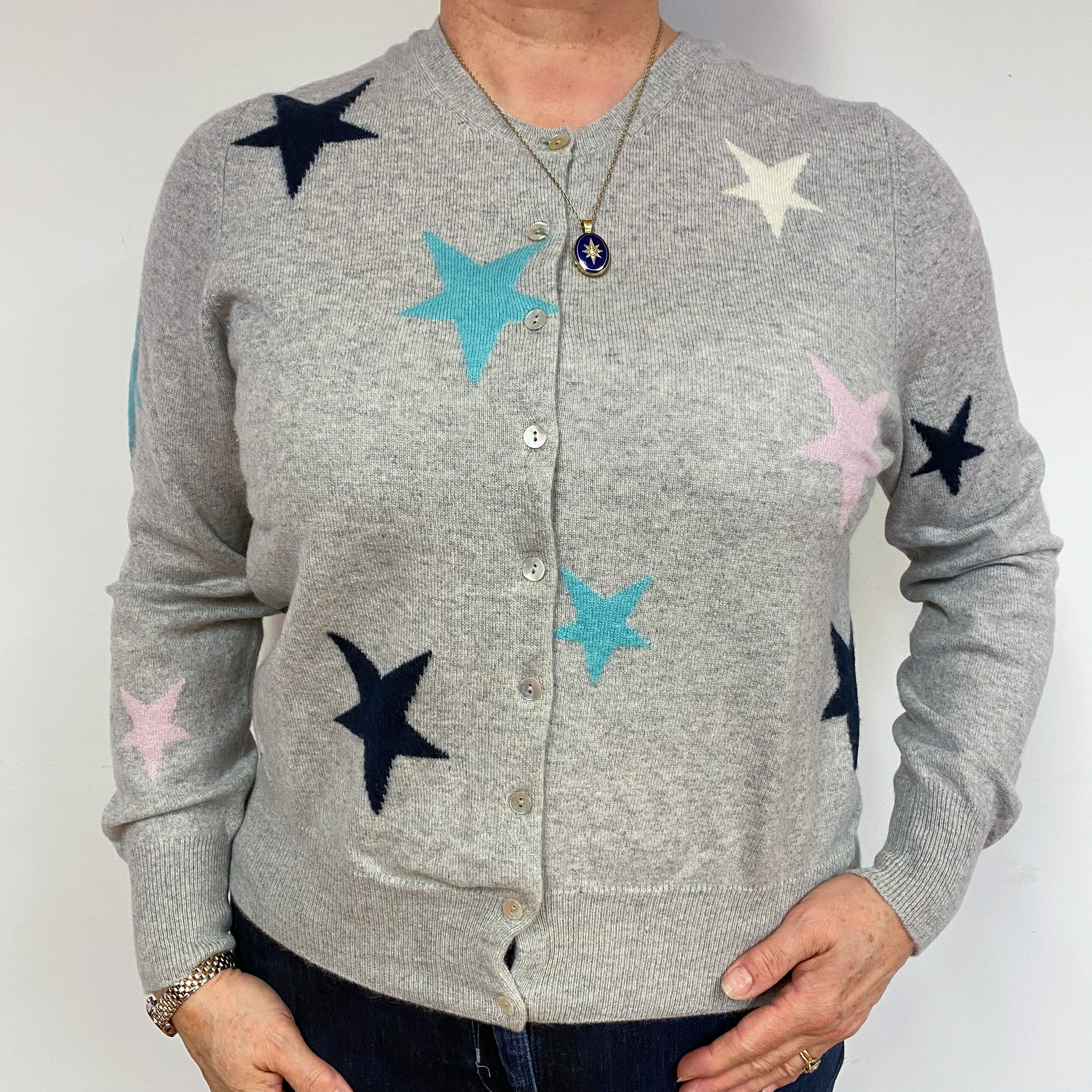 Pale Grey Cashmere Cardigan Large