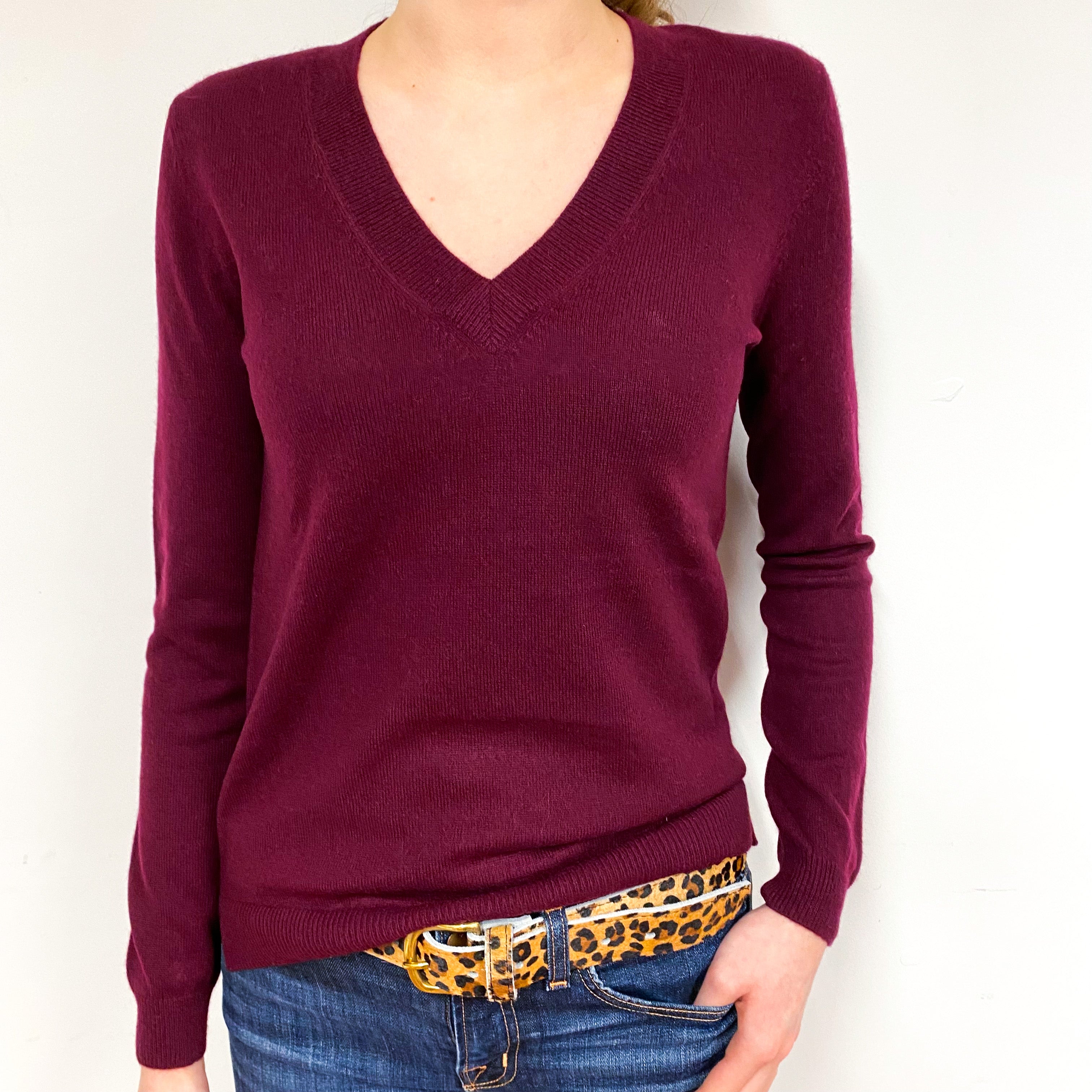 Mulberry Purple Cashmere V-Neck Jumper Extra Small