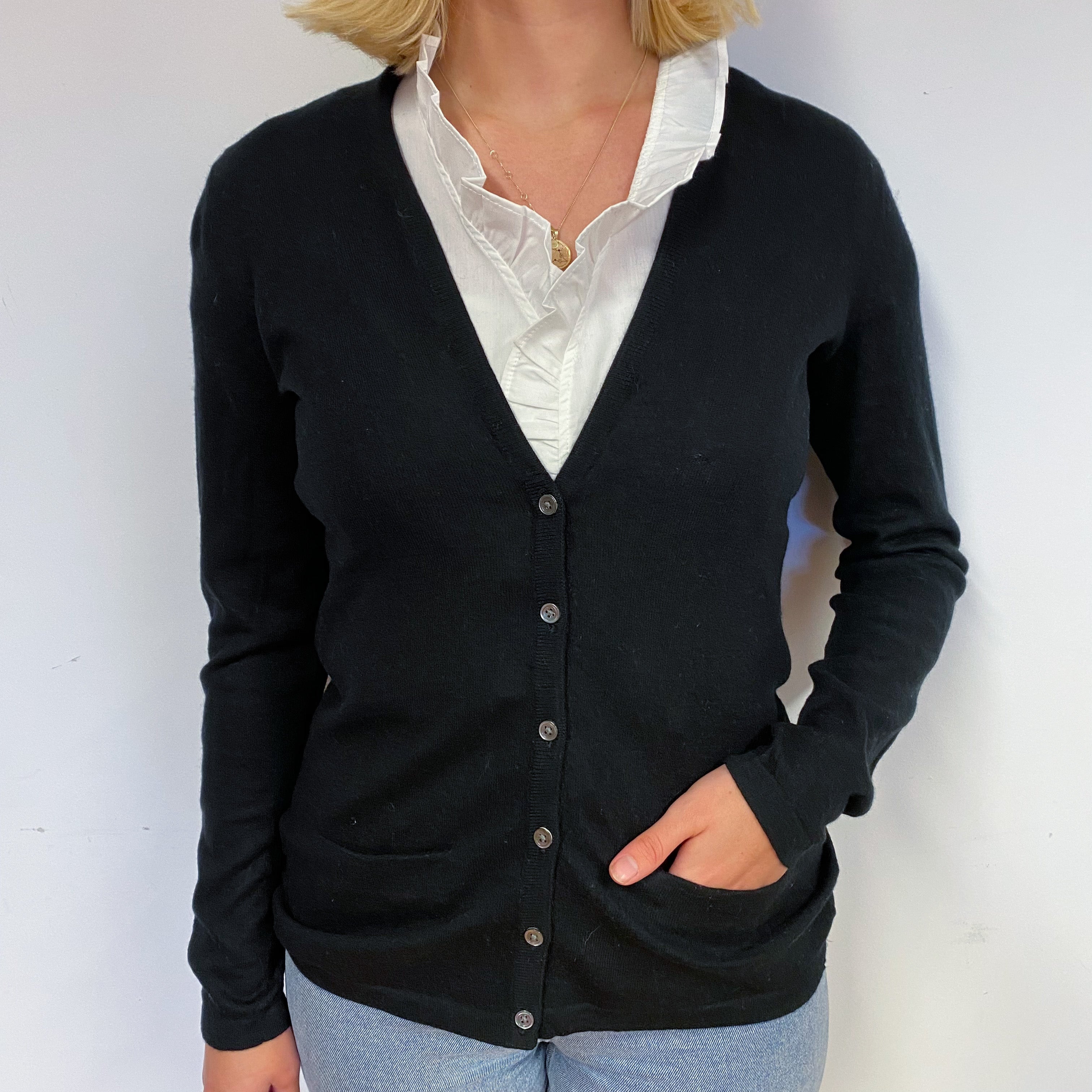 Black Cashmere V-Neck Cardigan Small