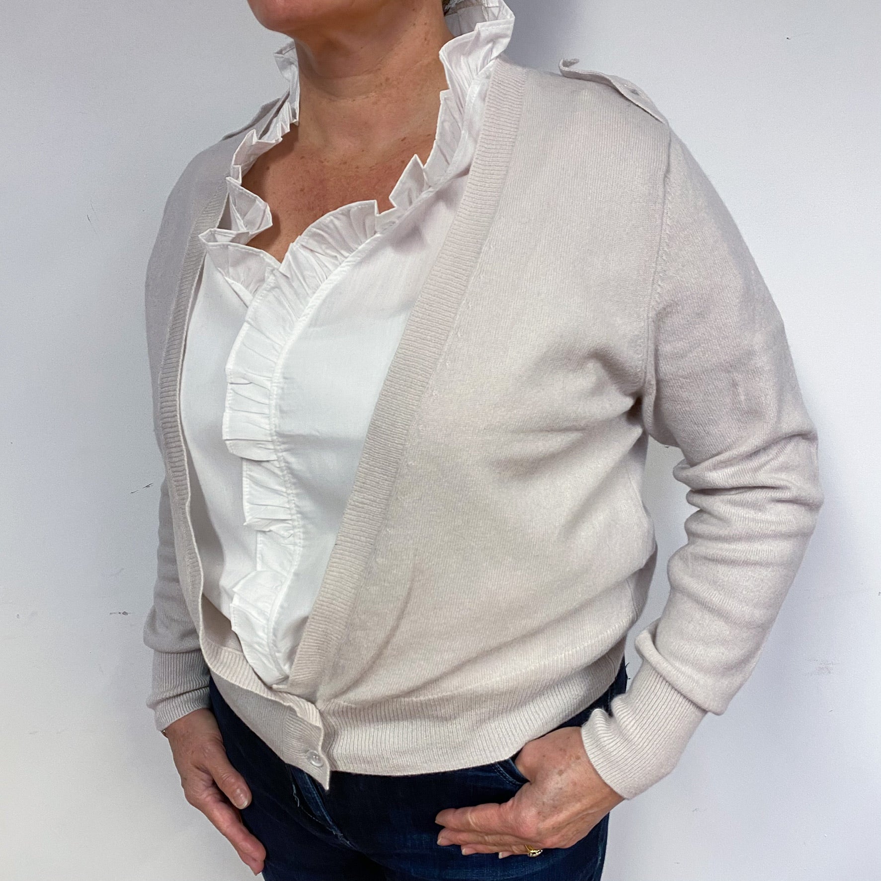 Alabaster Cream Cashmere Cardigan Large