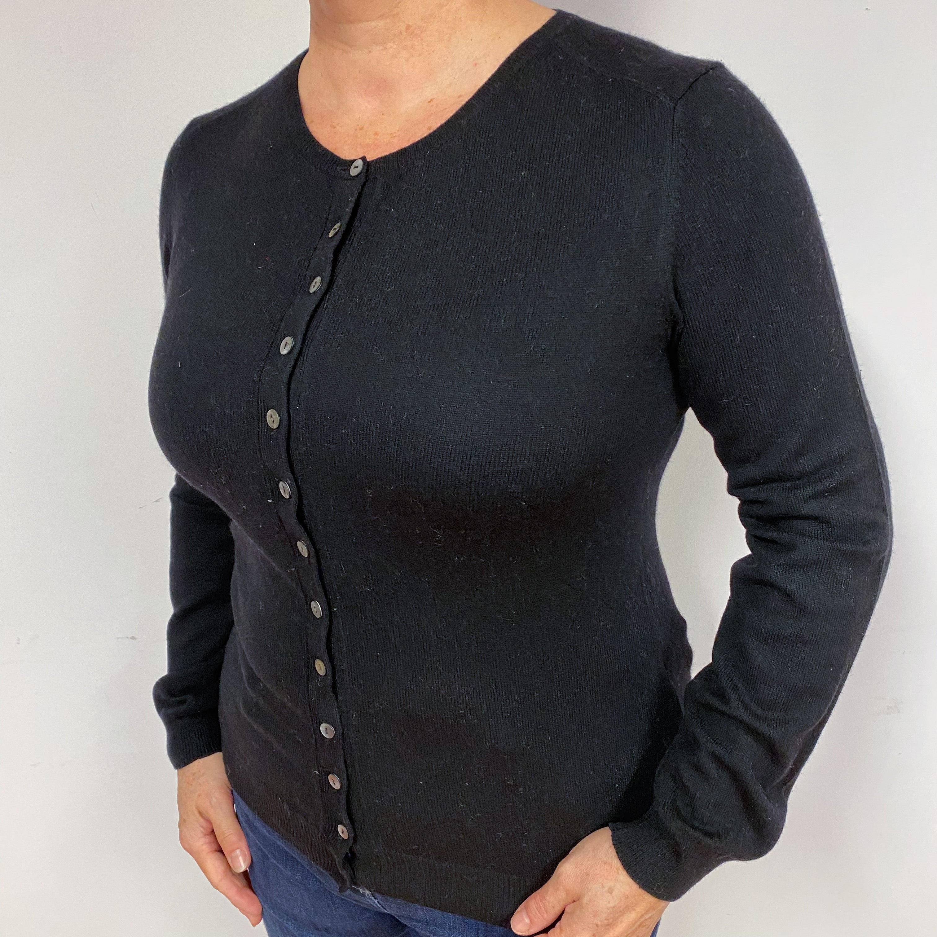 Black Cashmere Crew Neck Cardigan Large