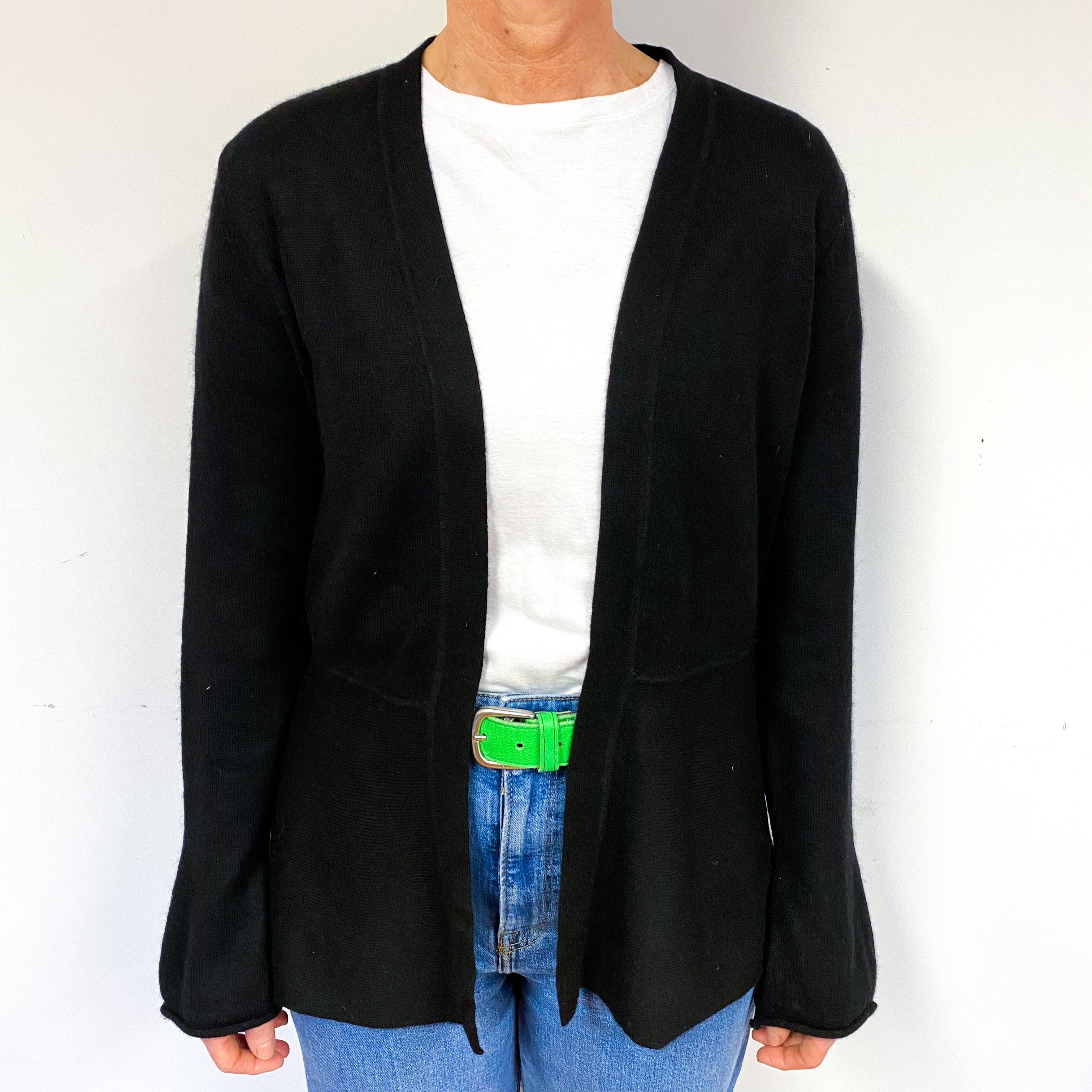 Black Cashmere Edge to Edge Cardigan Medium