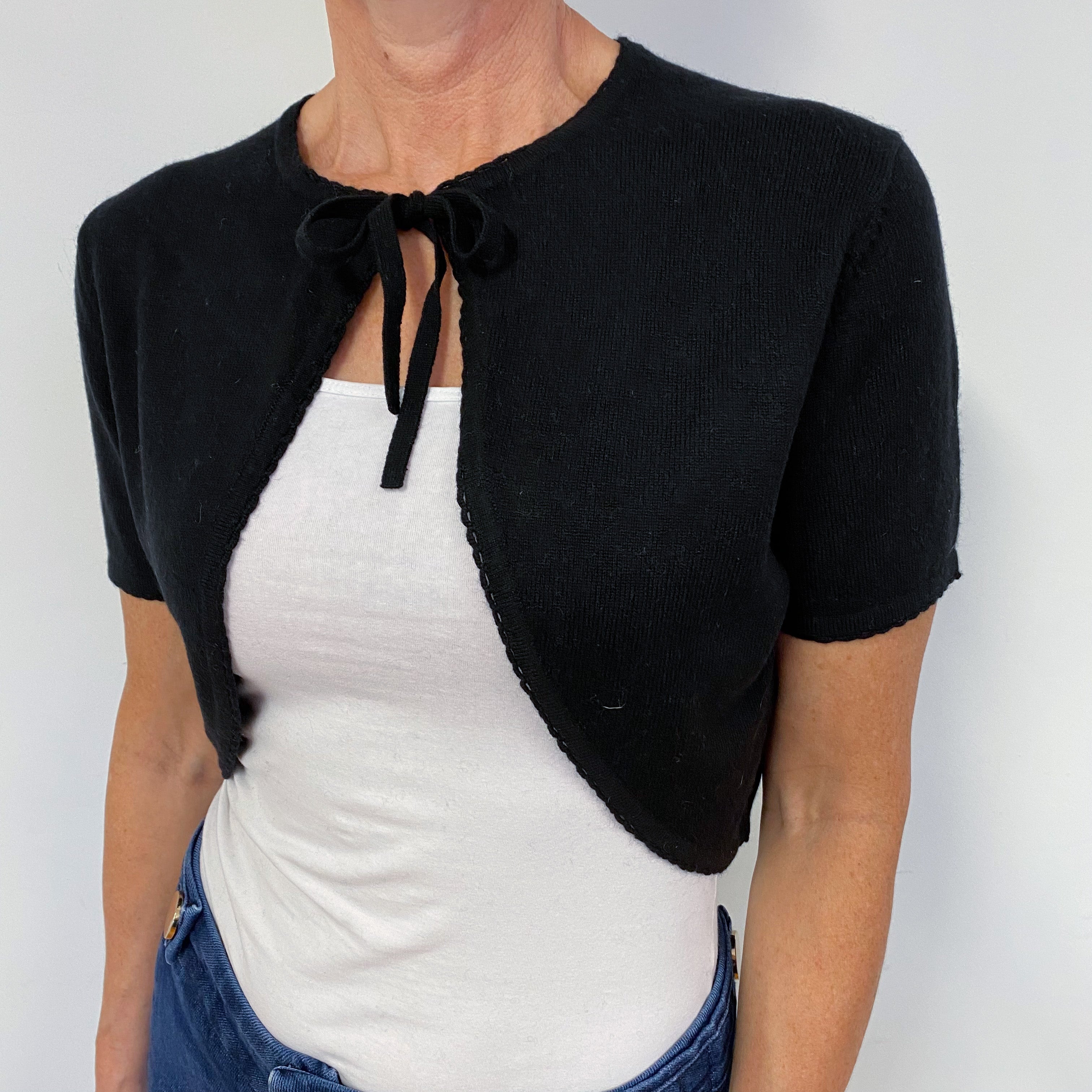 Black Short Sleeved Cashmere Bolero Cardigan