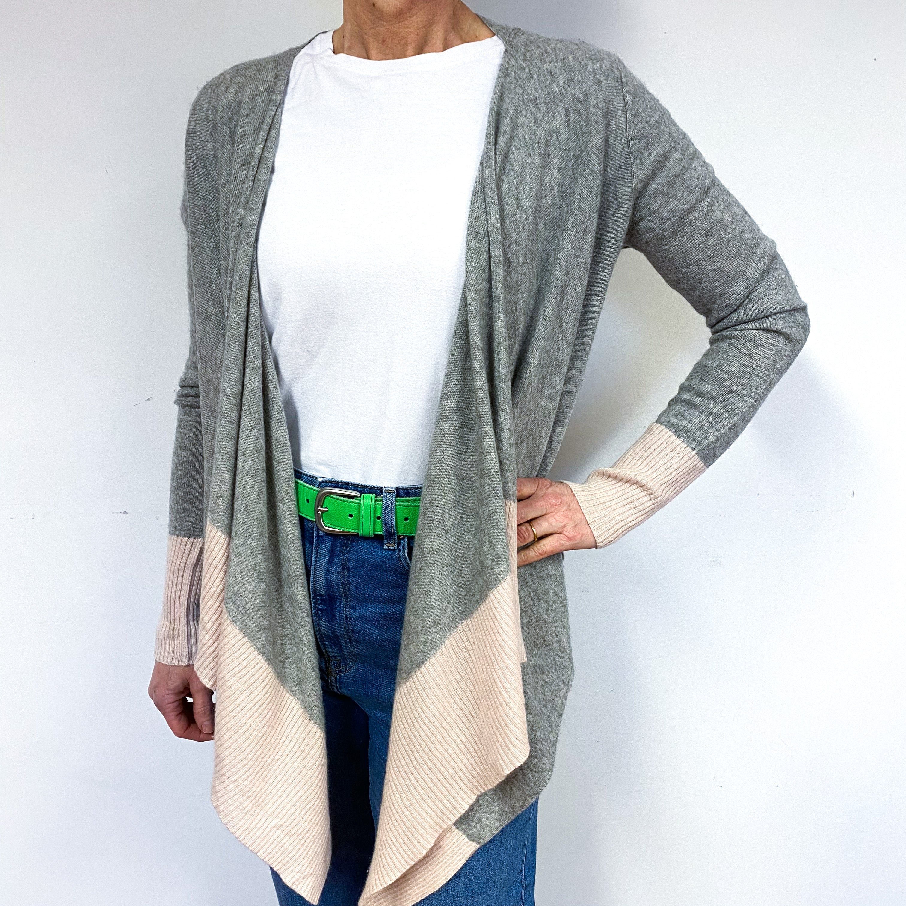 Smoke Grey Ice Pink Cashmere Waterfall Cardigan Medium
