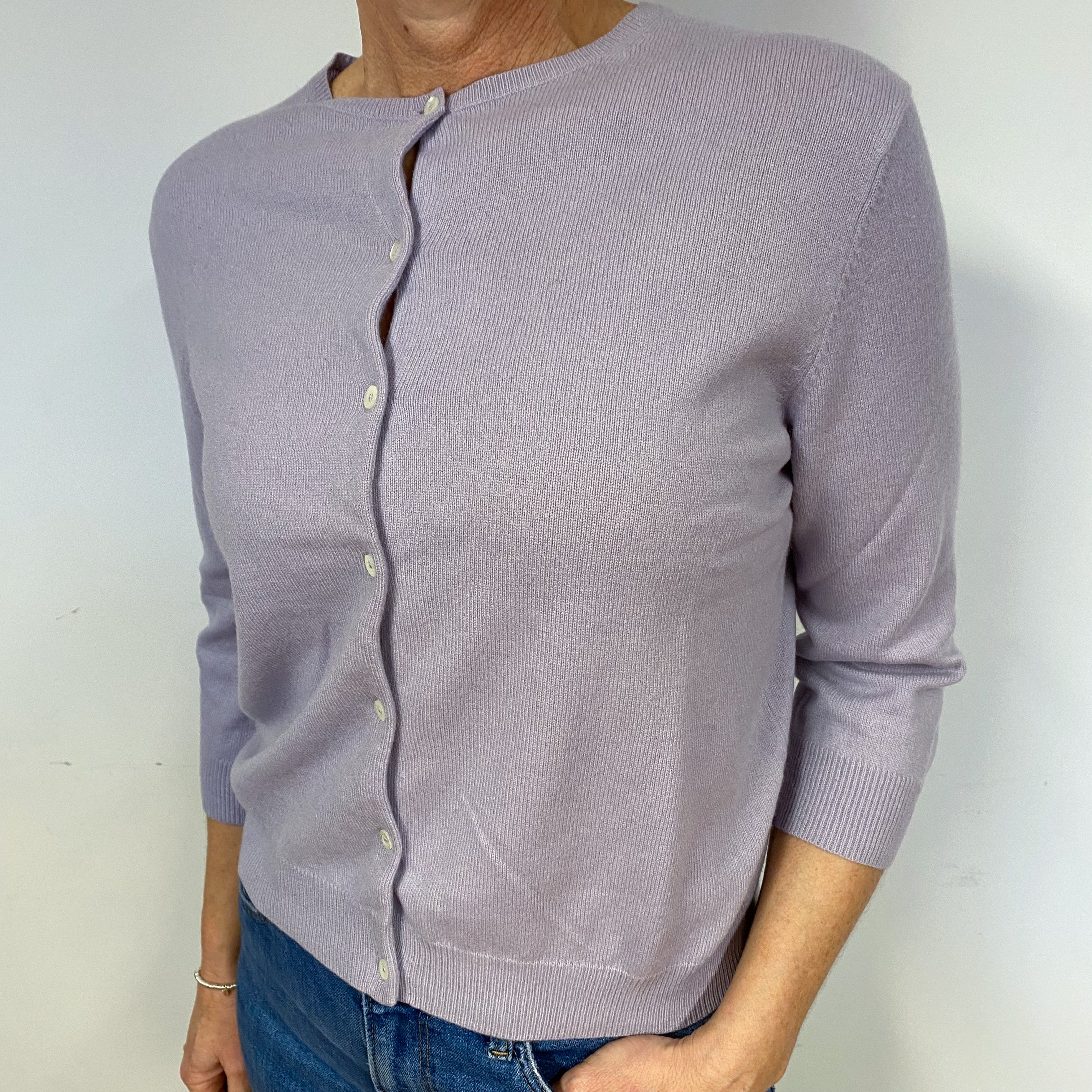 Pale Lilac Ralph Lauren Cashmere Cardigan Medium Petite