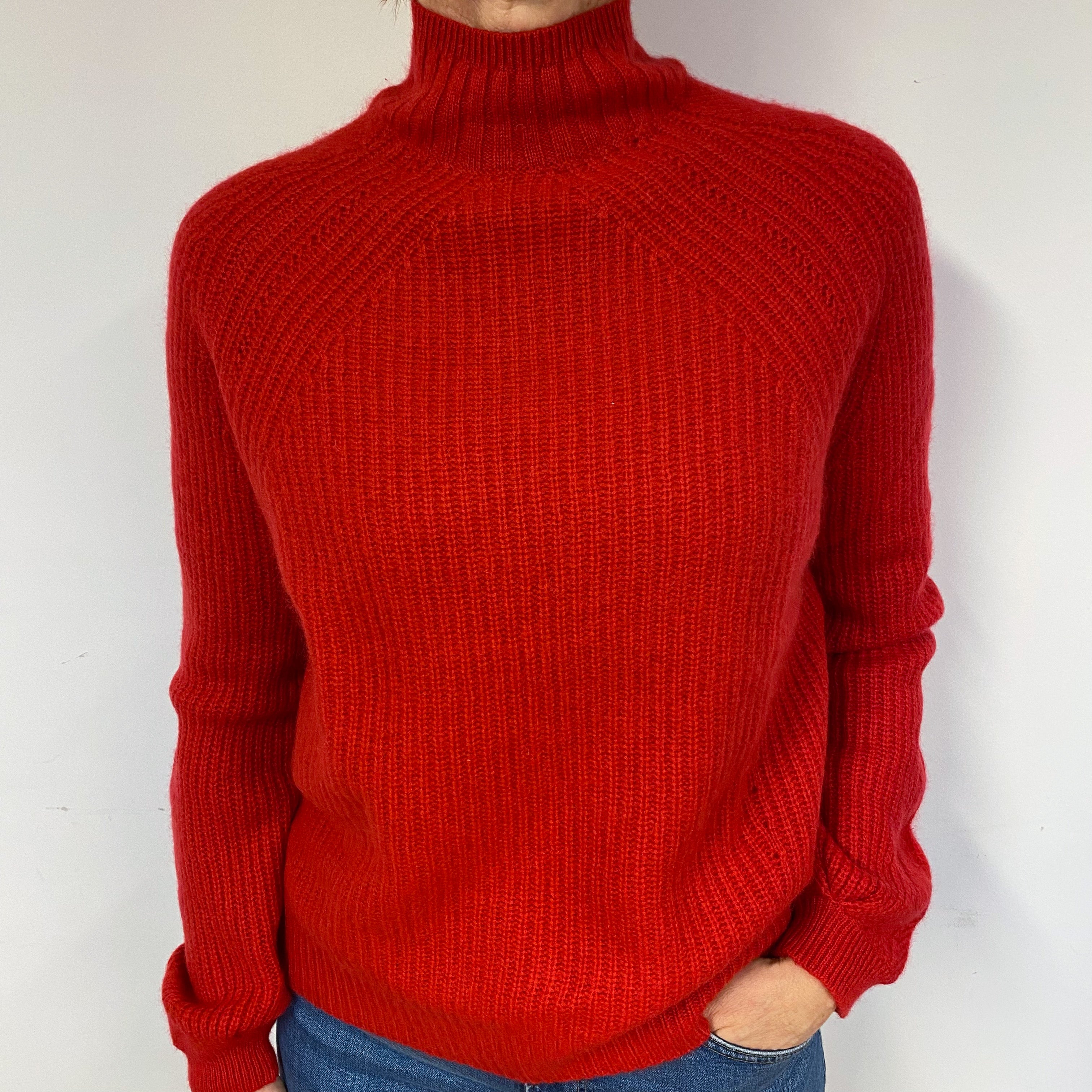 Spanish Red Chunky Cashmere Turtle Neck Jumper Medium