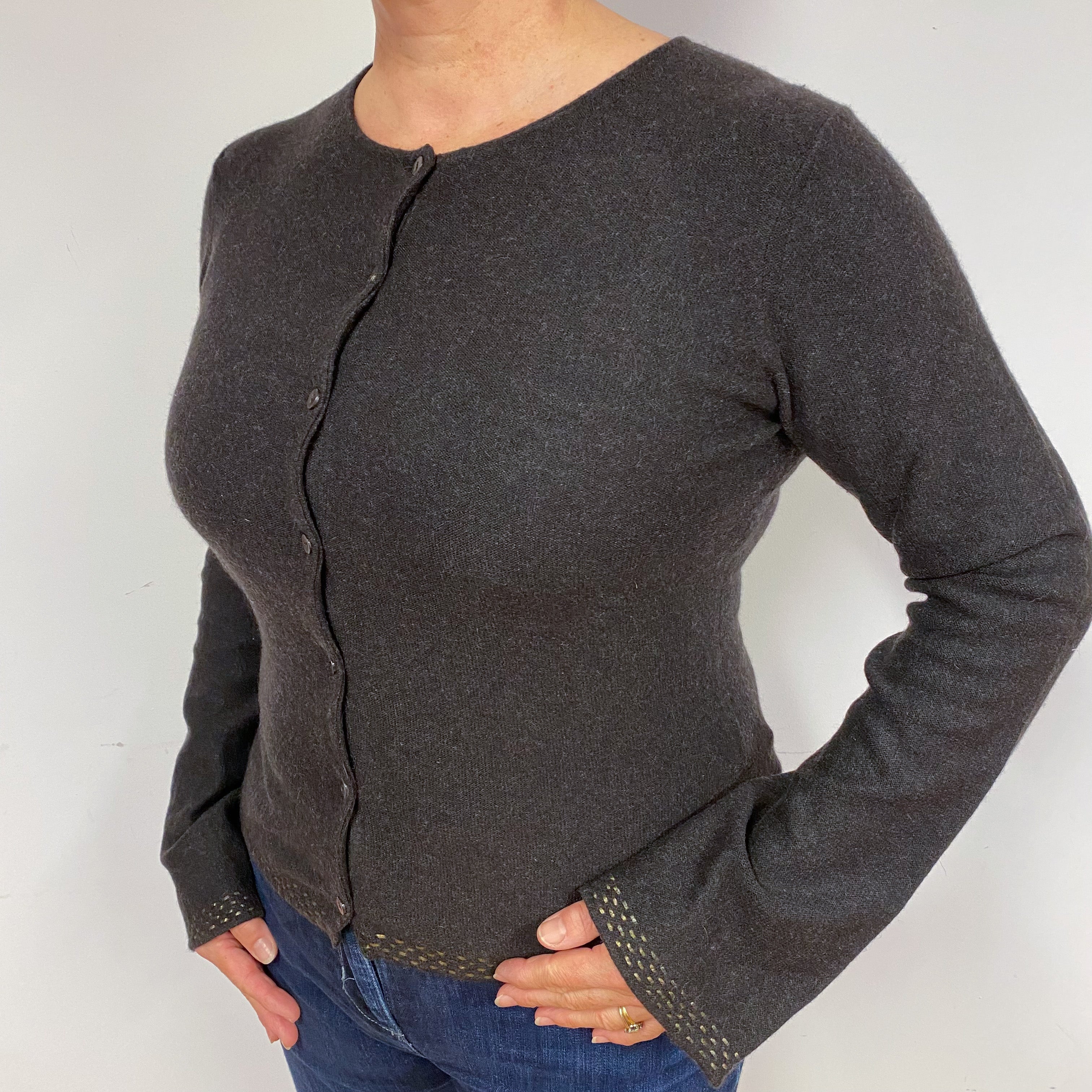 Peppercorn Brown Cashmere Crew Neck Cardigan Large
