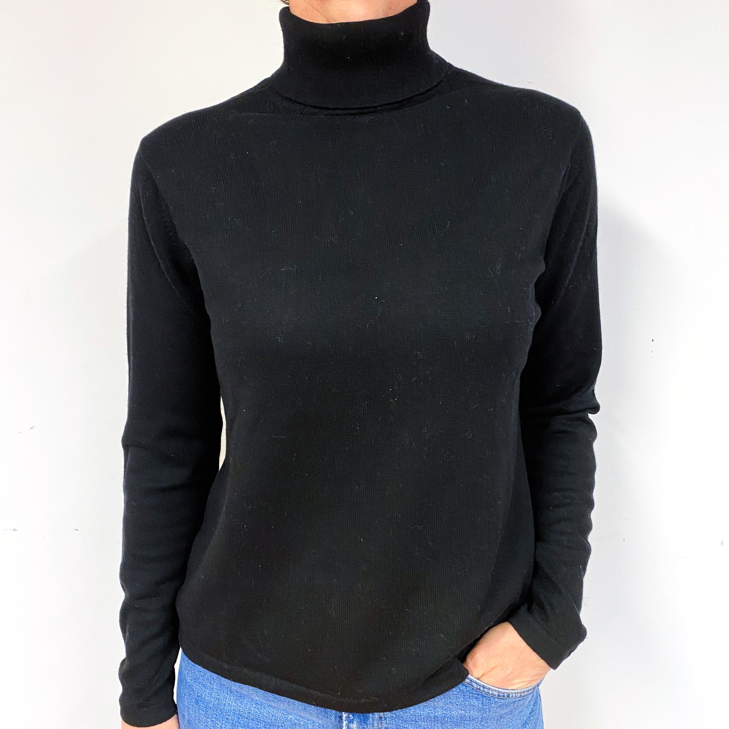 Black Cashmere Polo Neck Jumper Medium