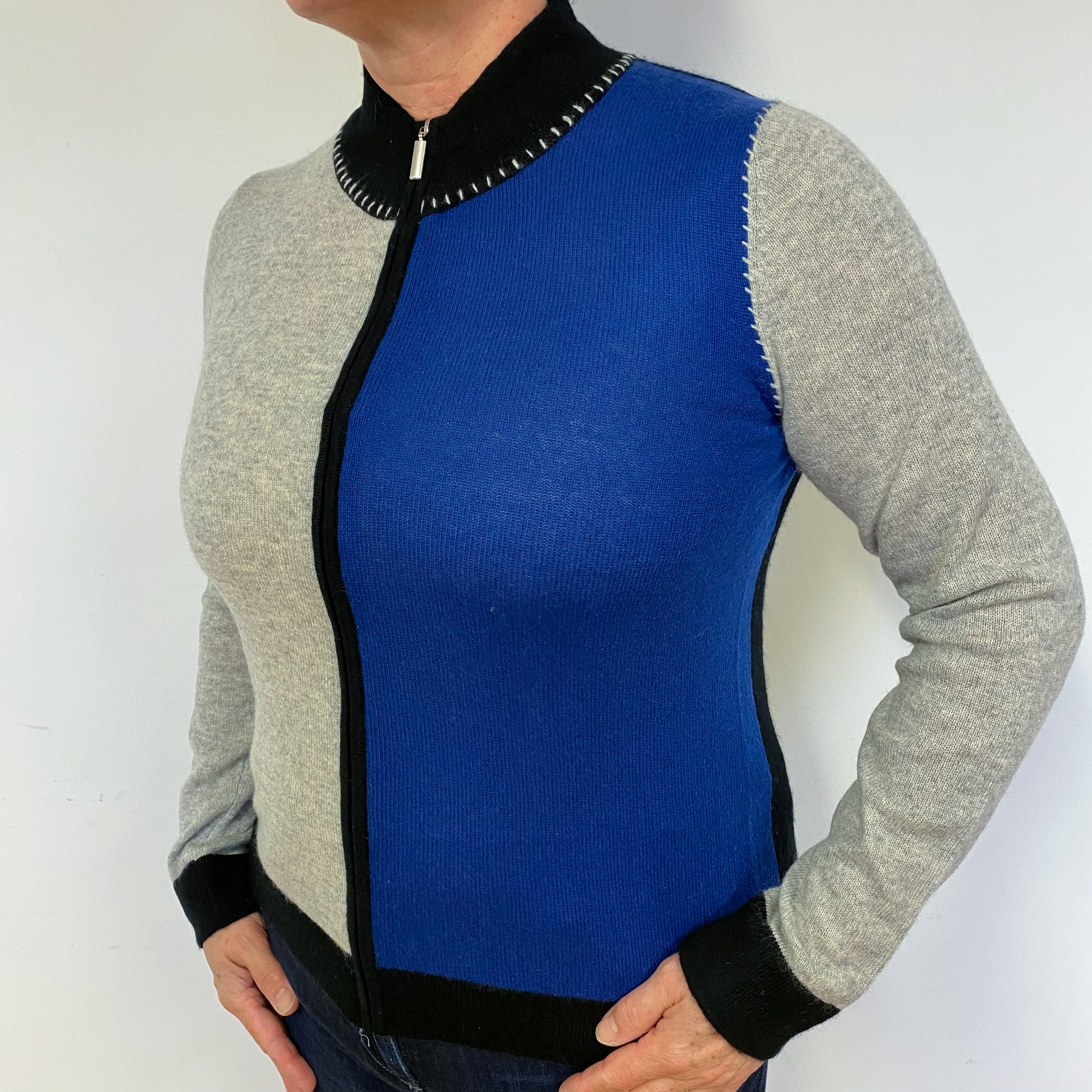 Admiral Blue Grey Cashmere Crew Neck Zip Cardigan Large