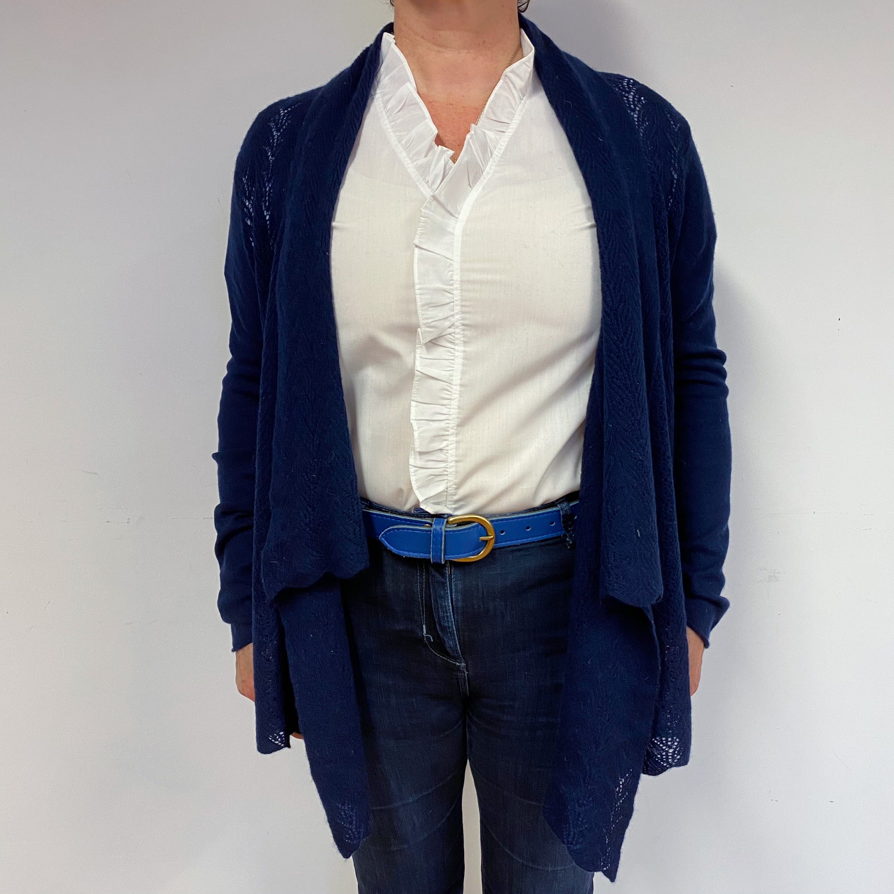 Navy Blue Cashmere Waterfall Cardigan Large