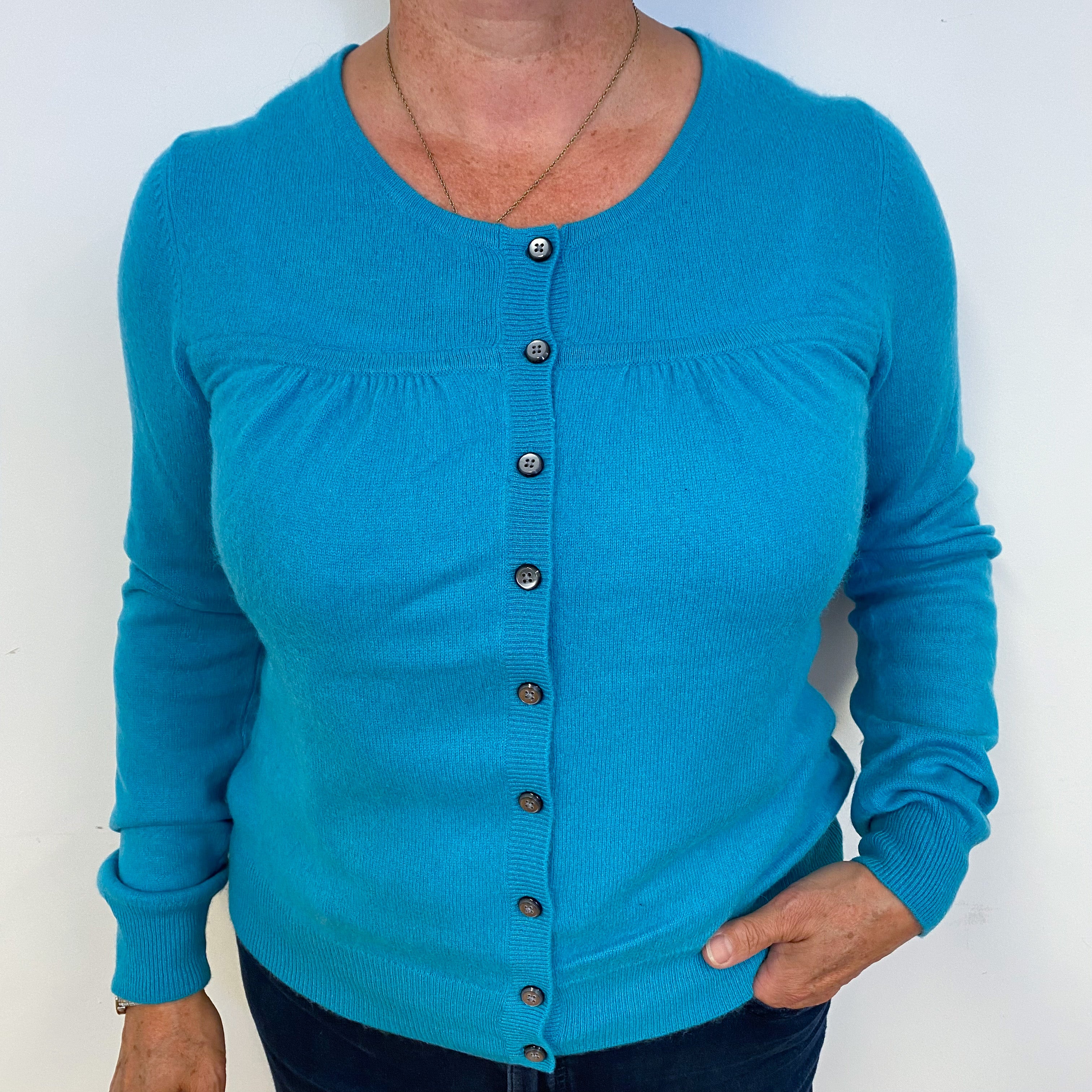 Turquoise Blue Cashmere Cardigan Large